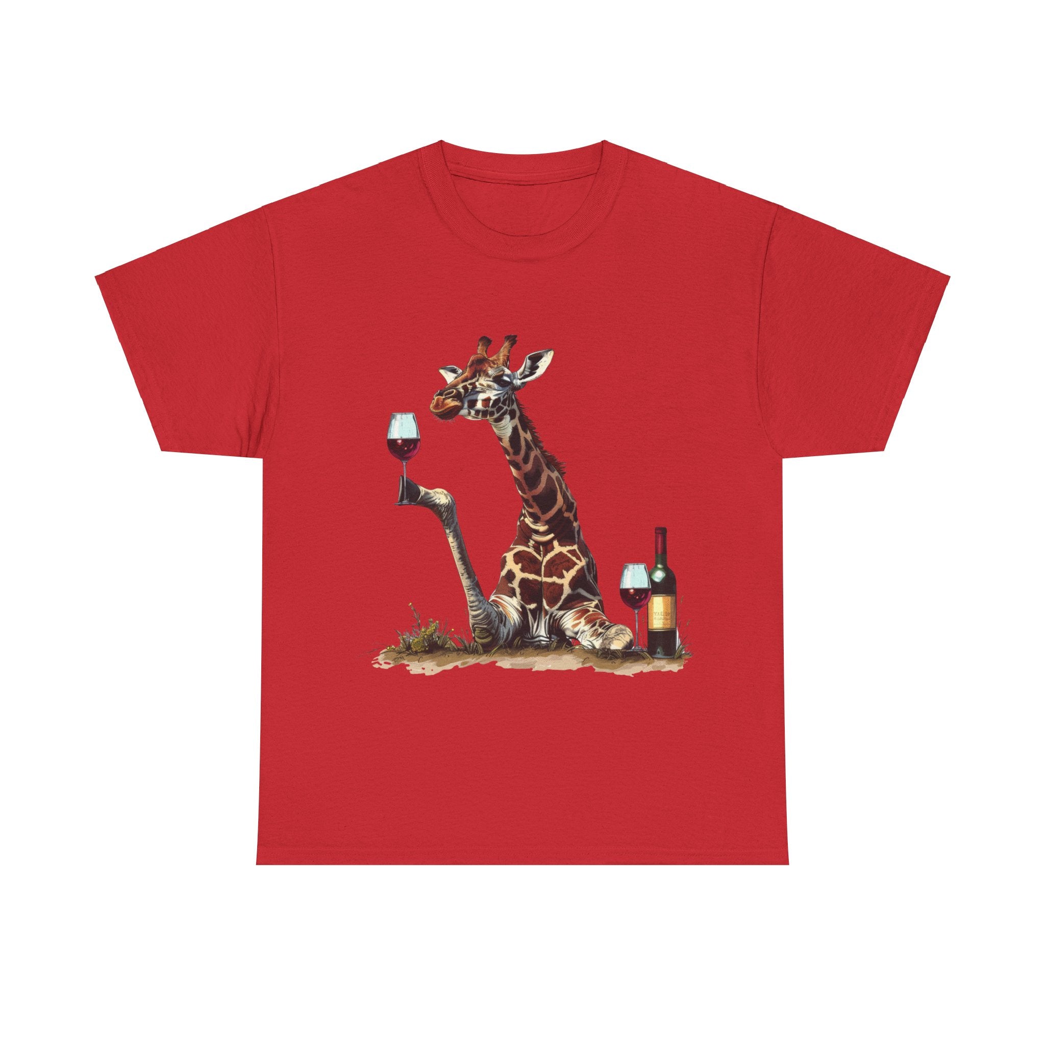 Printify T-Shirt Red / S Giraffe Wine Connoisseur Unisex Cotton Tee