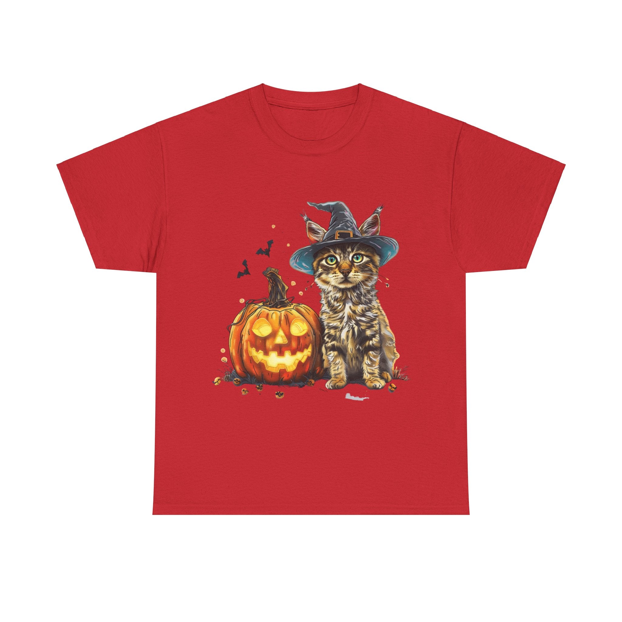 Printify T-Shirt Red / S Halloween Golden Retriever in Witch Hat Tee – Unisex Cotton Shirt