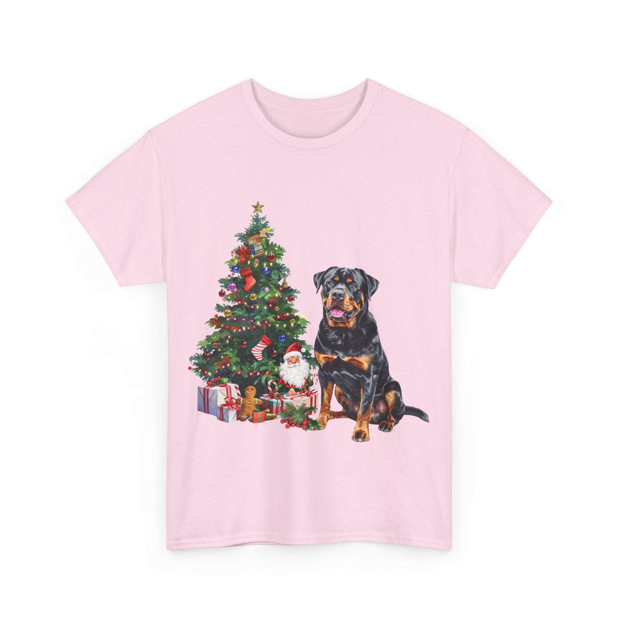 Printify T-Shirt Rottweiler with Christmas Tree and Gifts – Festive Holiday Dog Art