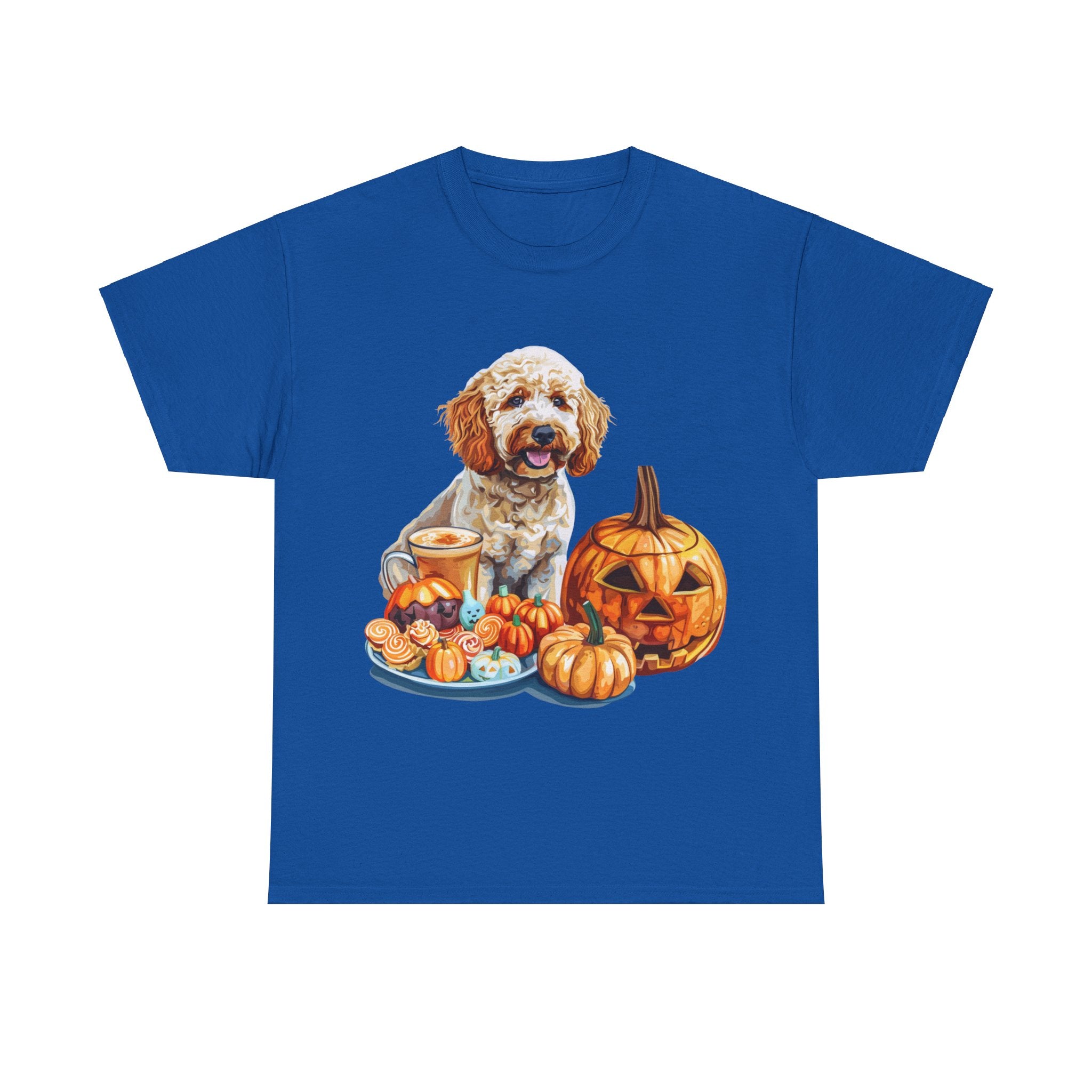 Printify T-Shirt Royal / S Adorable Cockapoo Halloween Design with Pumpkins and Festive Treats - Perfect for Dog Lovers