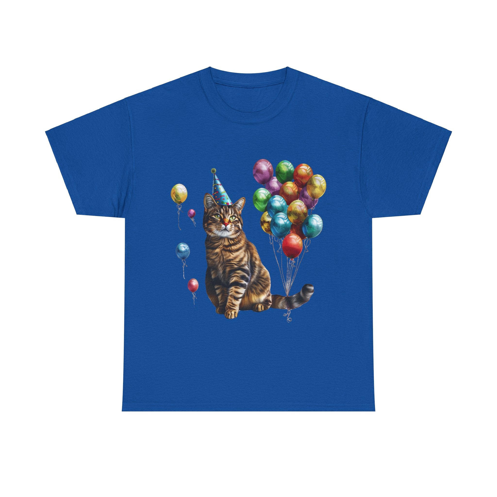 Printify T-Shirt Royal / S Birthday Cat with Balloons – Celebrate in Feline Style!