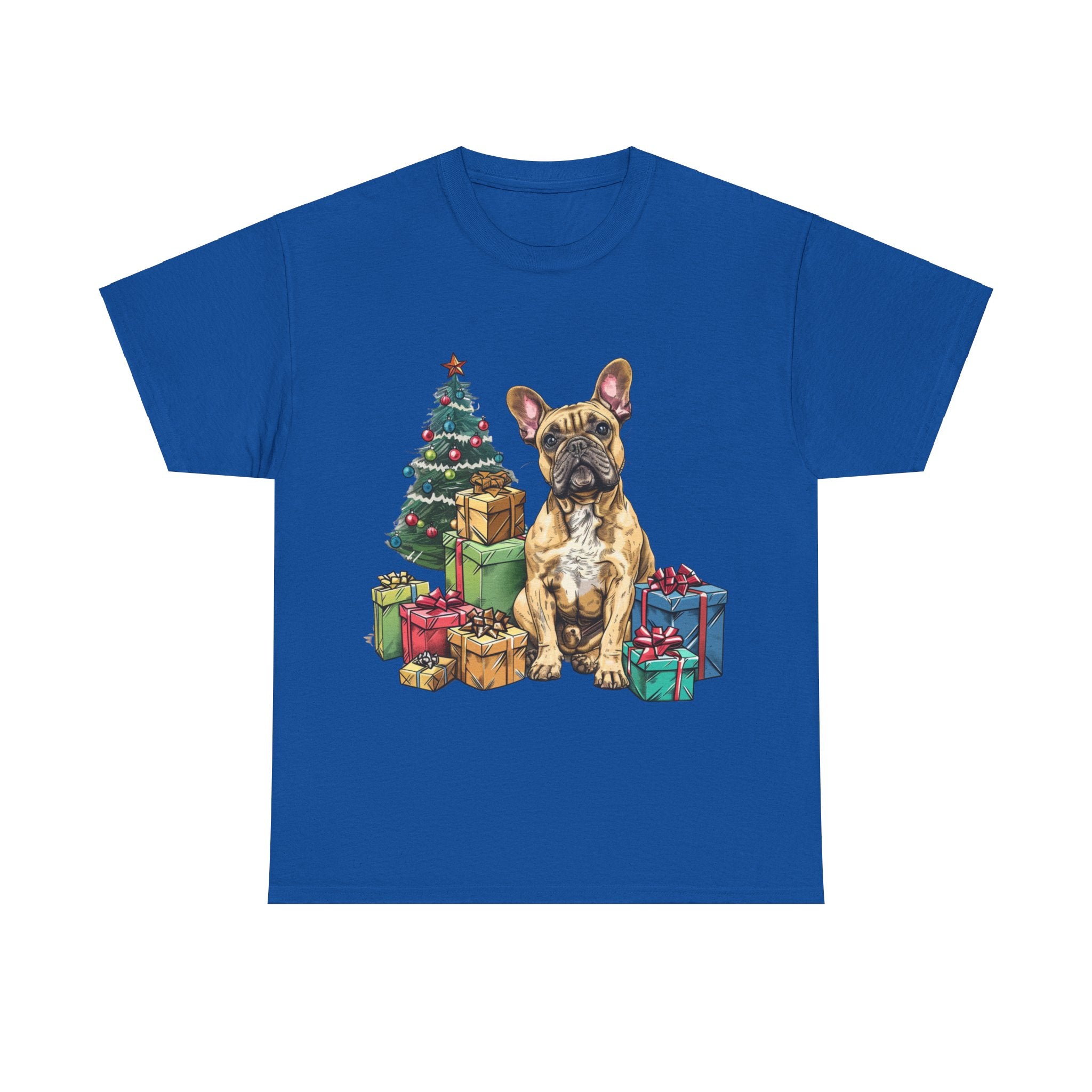 Printify T-Shirt Royal / S Christmas French Bulldog with Presents – A Festive and Adorable Holiday Design for Dog Lovers