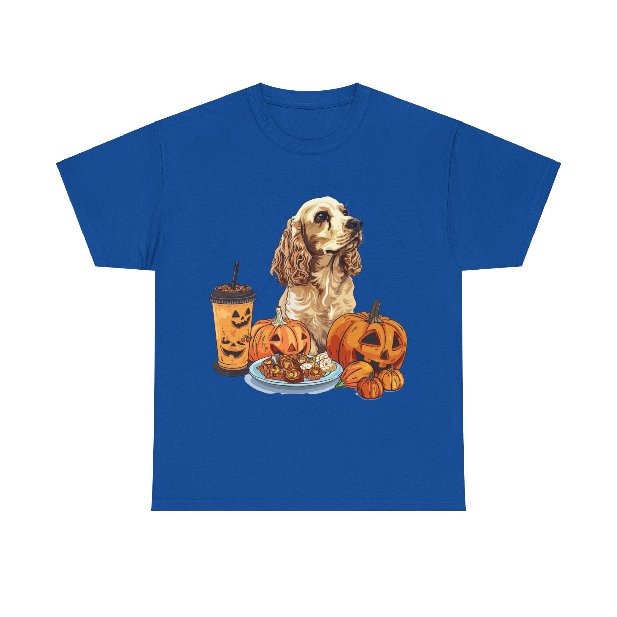 Printify T-Shirt Royal / S Cocker Spaniel Halloween Design with Pumpkins and Sweet Treats – Ideal for Dog Lovers