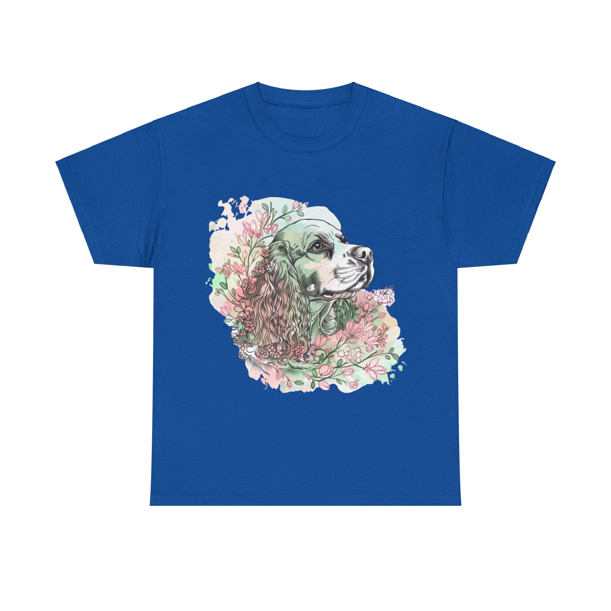 Printify T-Shirt Royal / S Cocker Spaniel with Floral Accents – Artistic Dog Illustration