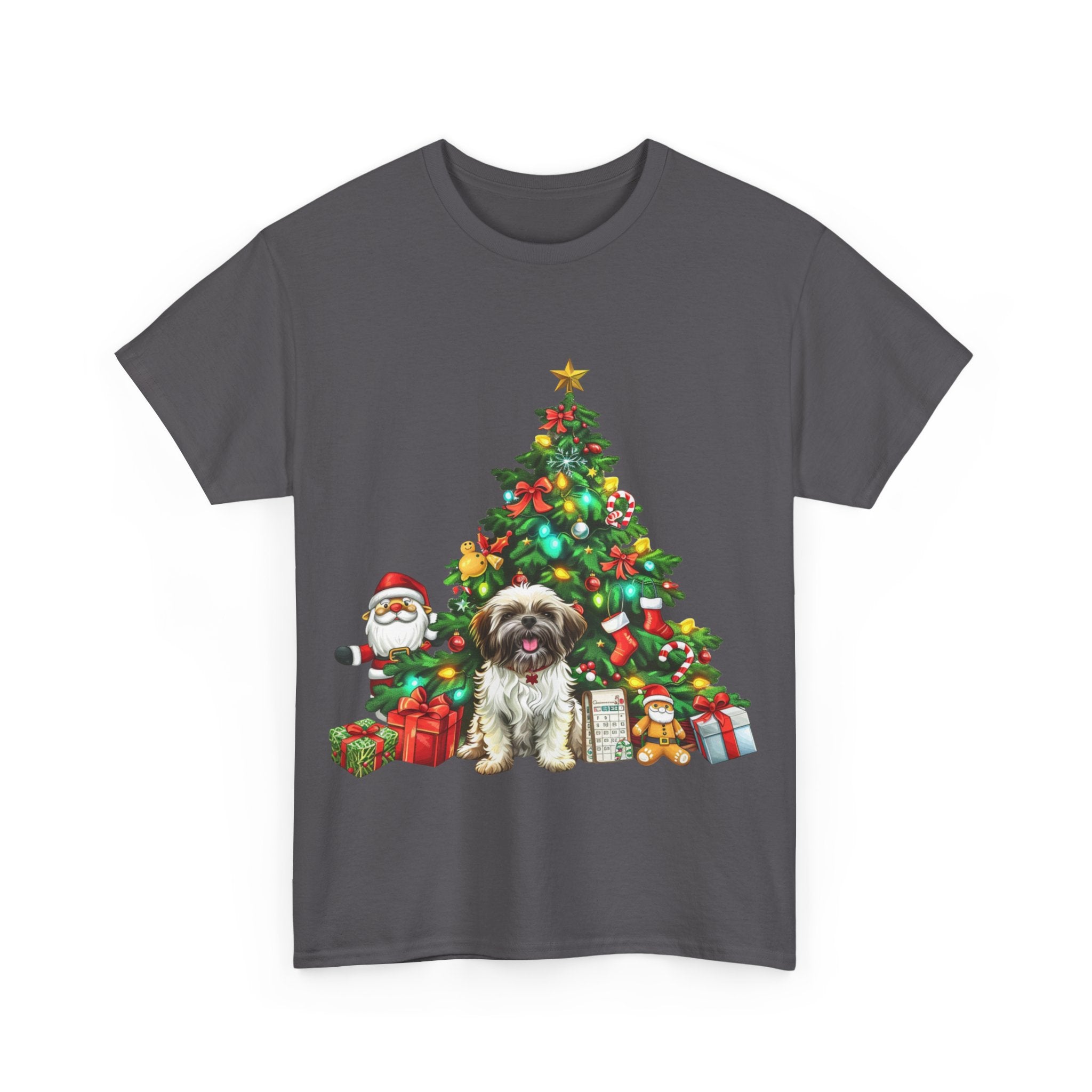 Printify T-Shirt Shih Tzu with Christmas Tree and Gifts – Festive Holiday Dog Art