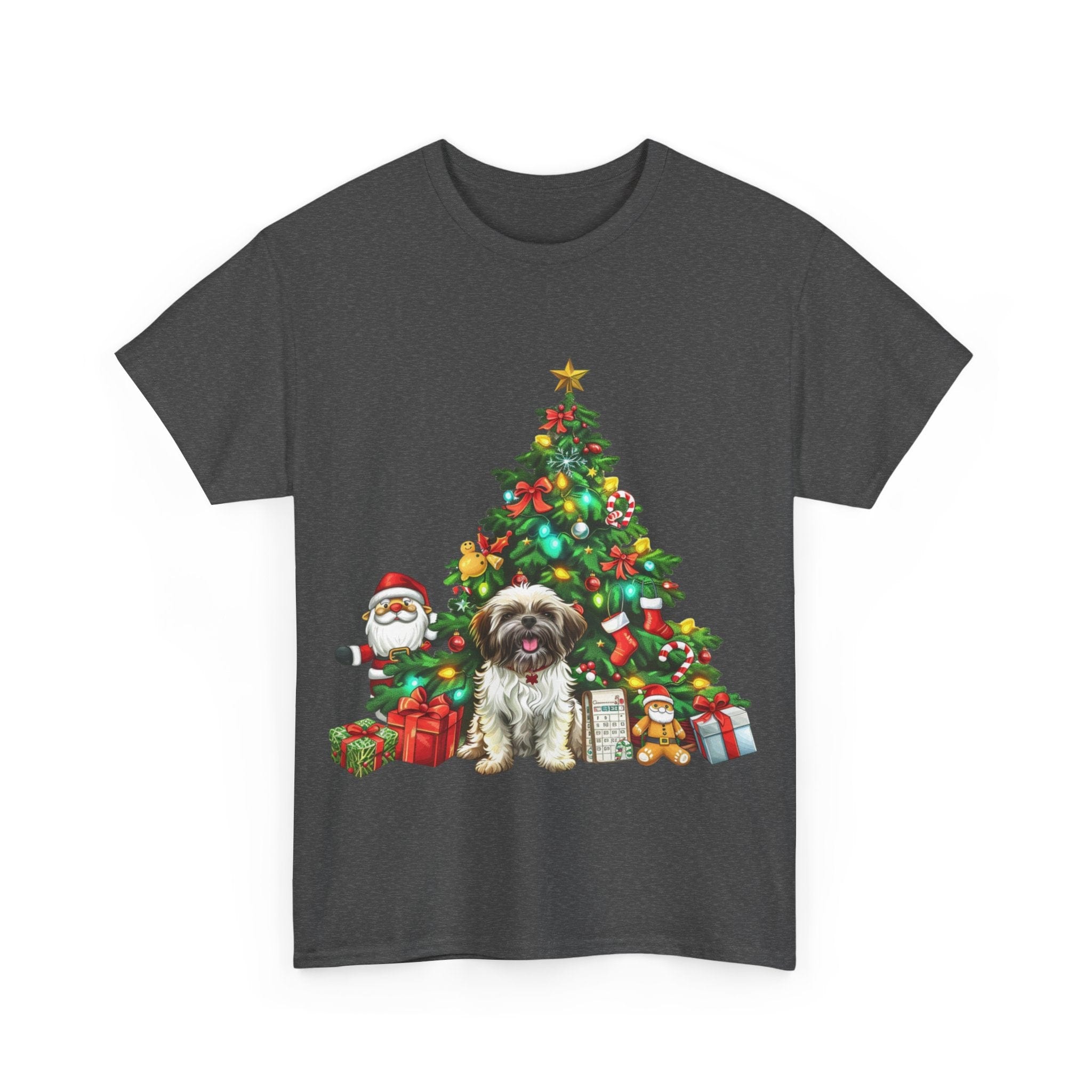 Printify T-Shirt Shih Tzu with Christmas Tree and Gifts – Festive Holiday Dog Art