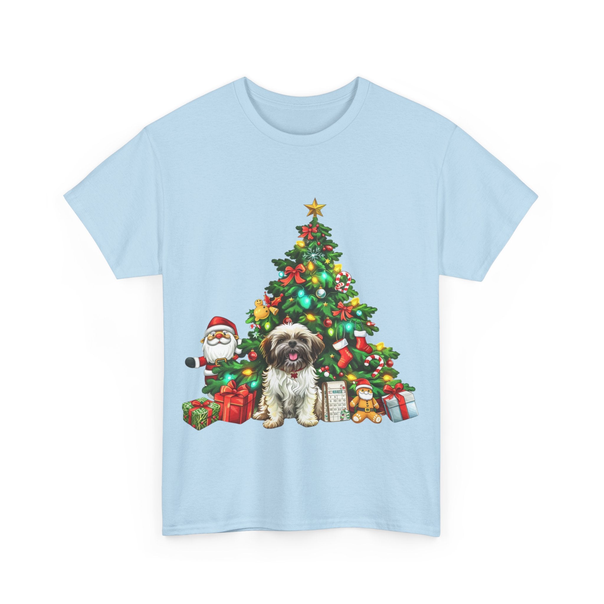 Printify T-Shirt Shih Tzu with Christmas Tree and Gifts – Festive Holiday Dog Art