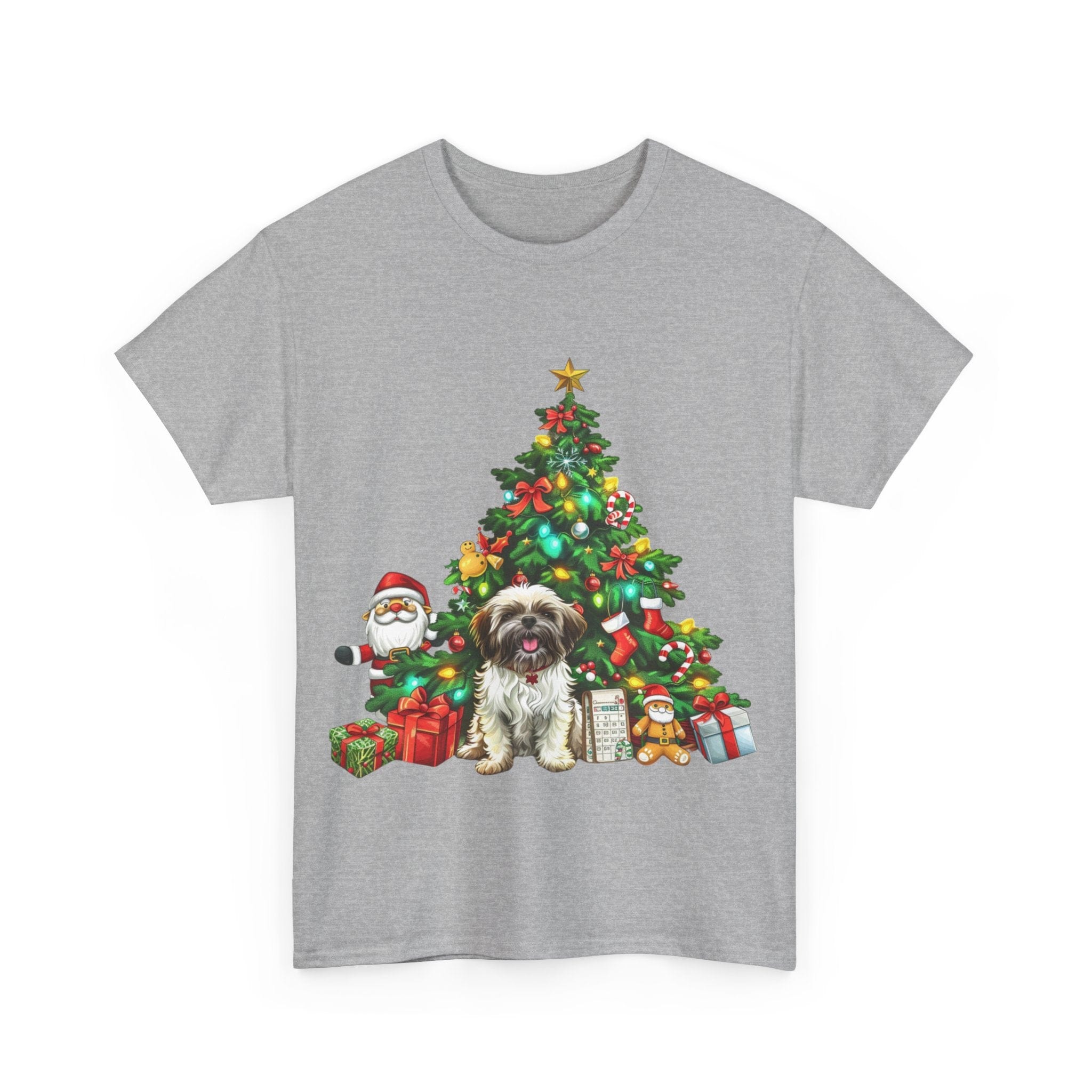 Printify T-Shirt Shih Tzu with Christmas Tree and Gifts – Festive Holiday Dog Art