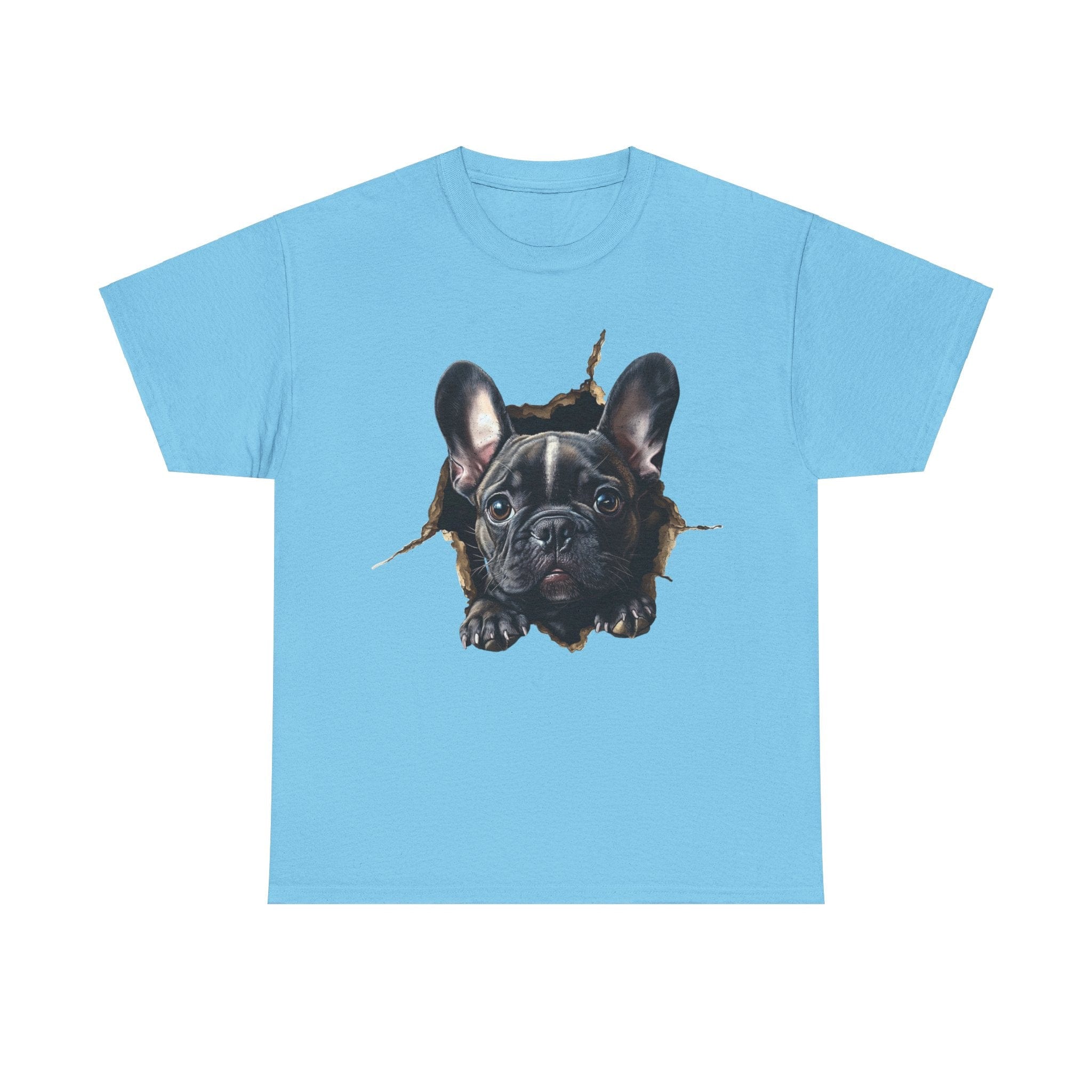 Printify T-Shirt Sky / L Black French Bulldog Peeking Unisex Heavy Cotton Tee