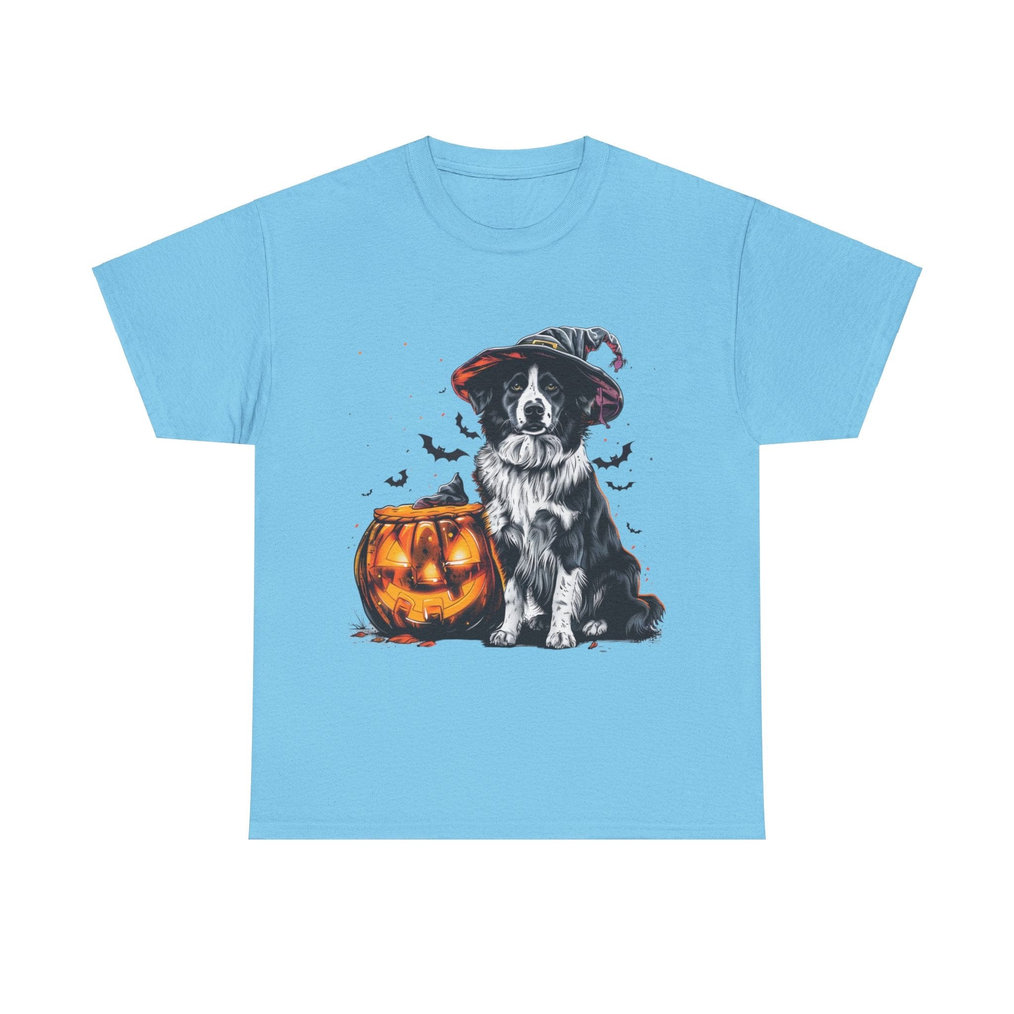 Printify T-Shirt Sky / L Border Collie Halloween Witch Hat Tee – Unisex Cotton Shirt