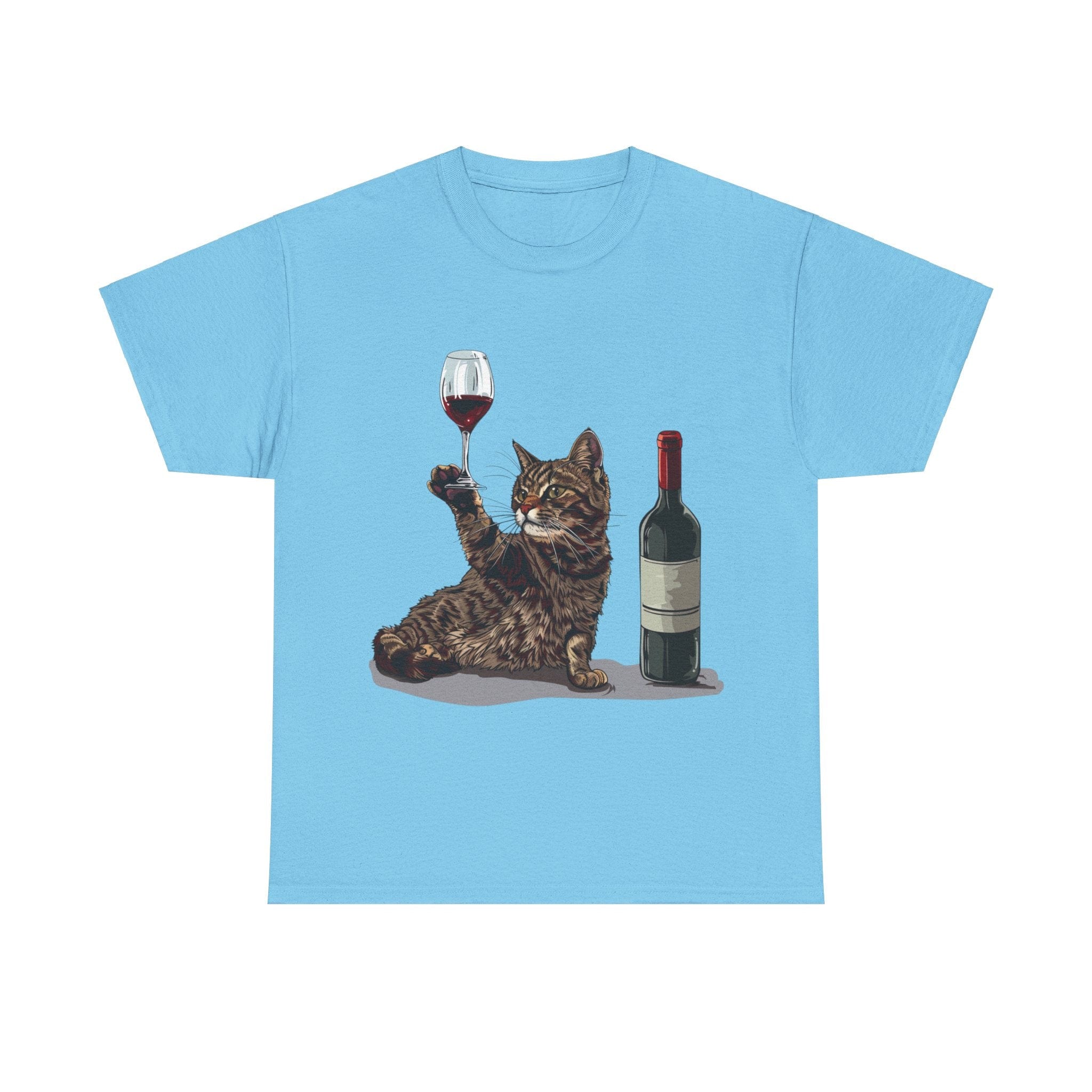 Printify T-Shirt Sky / L Cat Wine Enthusiast Unisex Cotton Tee