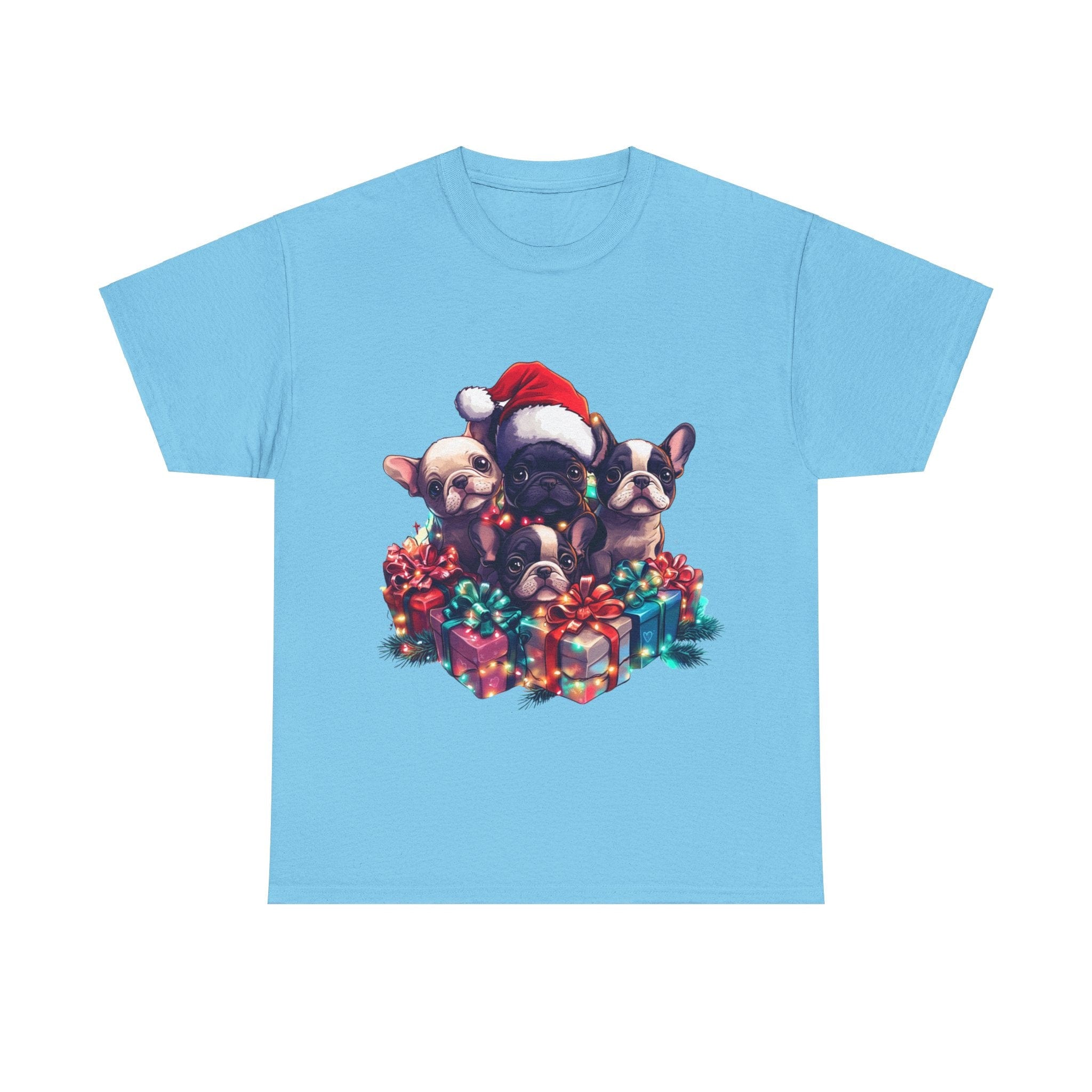 Printify T-Shirt Sky / L Christmas French Bulldog Gift Box Unisex Heavy Cotton Tee