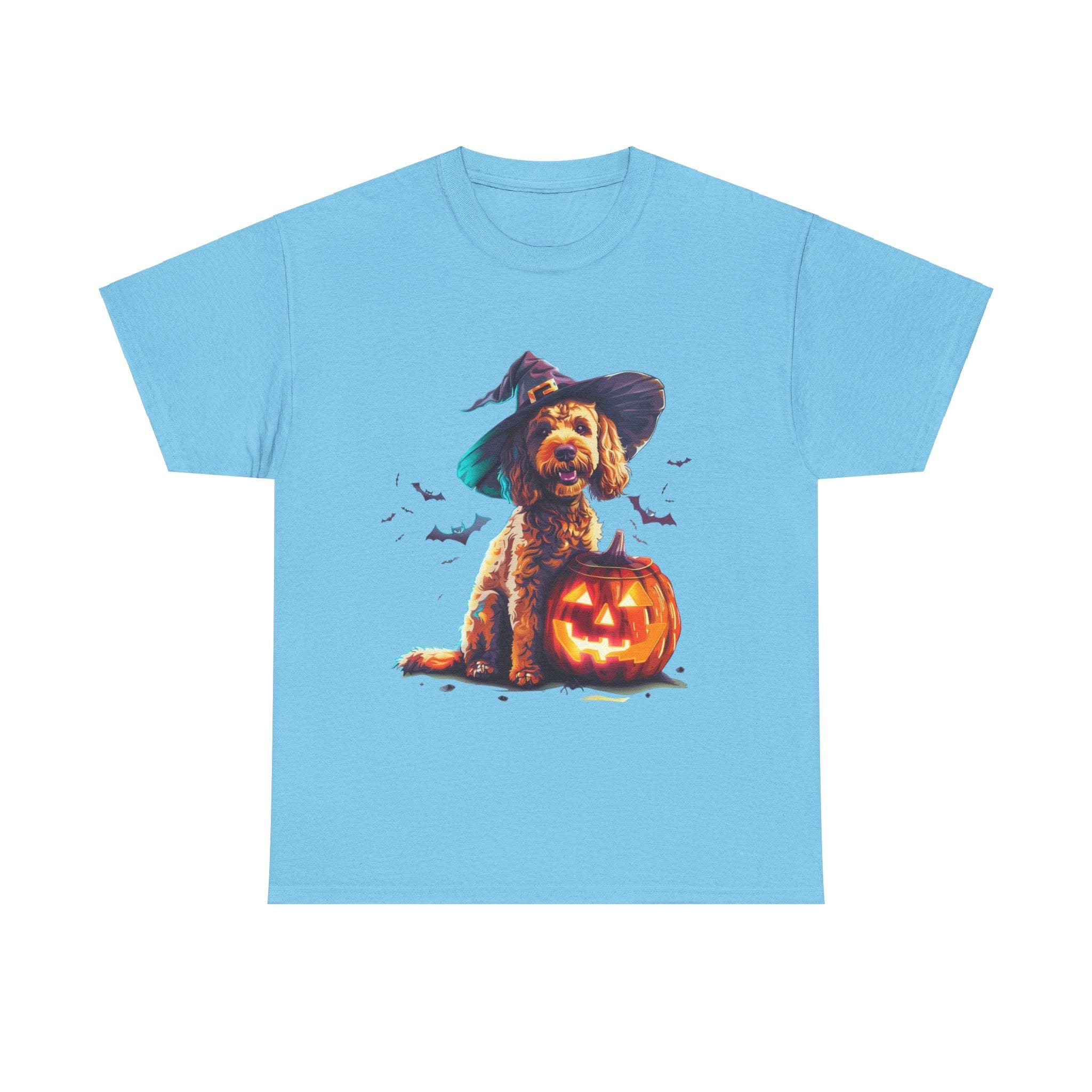 Printify T-Shirt Sky / L Cockapoo in Witch Hat Halloween Tee – Unisex Cotton Shirt