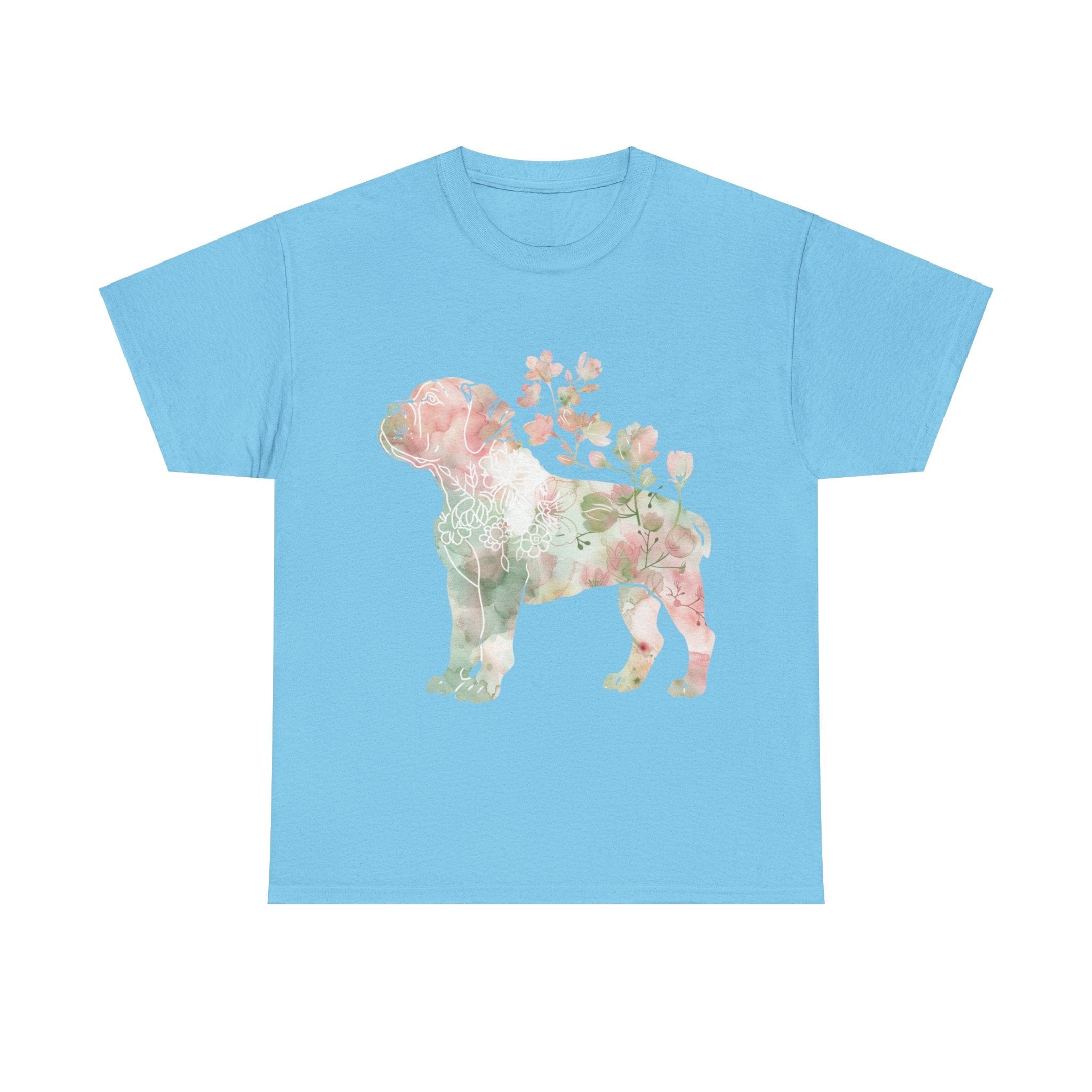 Printify T-Shirt Sky / L Floral Boxer Puppy Unisex Heavy Cotton Tee