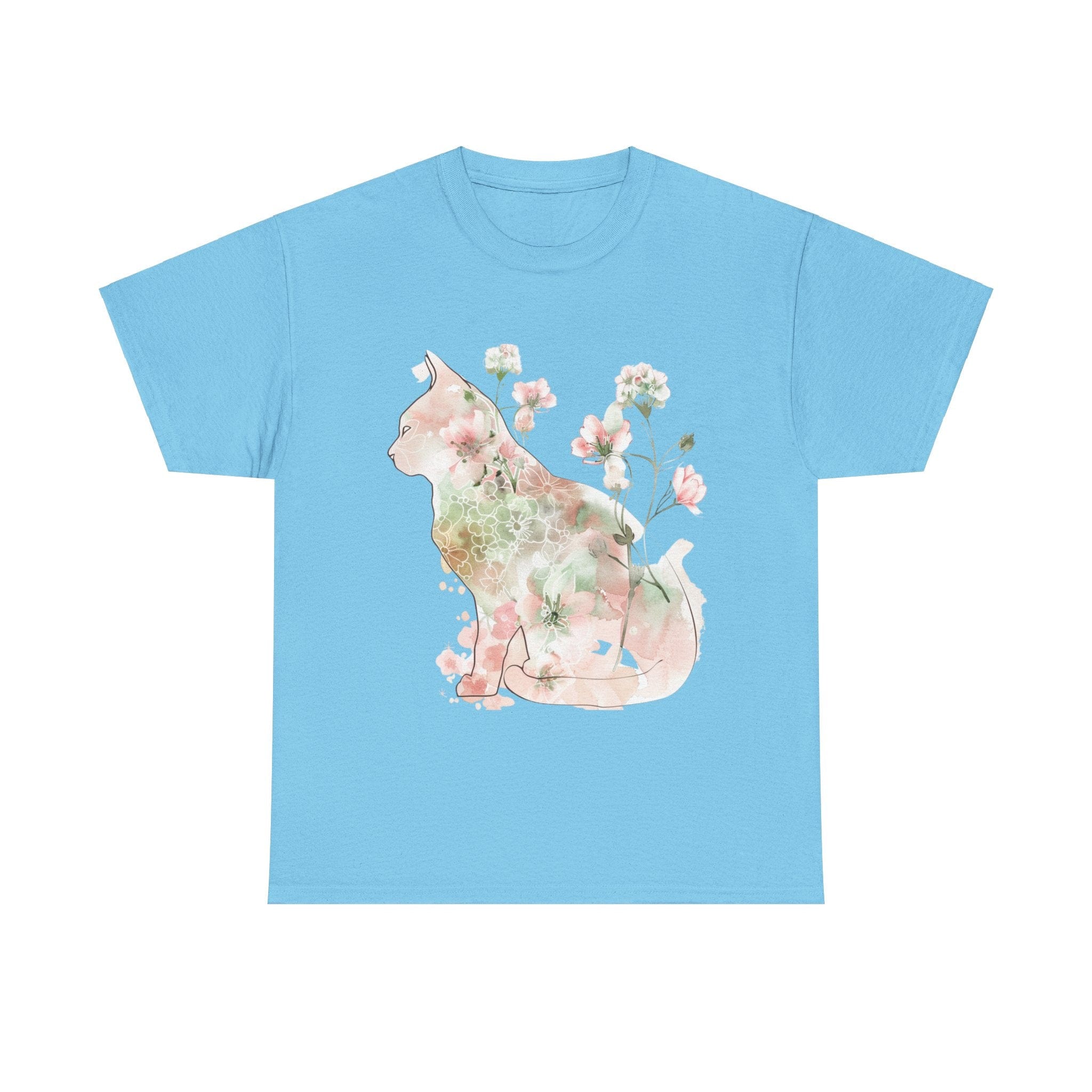 Printify T-Shirt Sky / L Floral Cat Unisex Heavy Cotton Tee