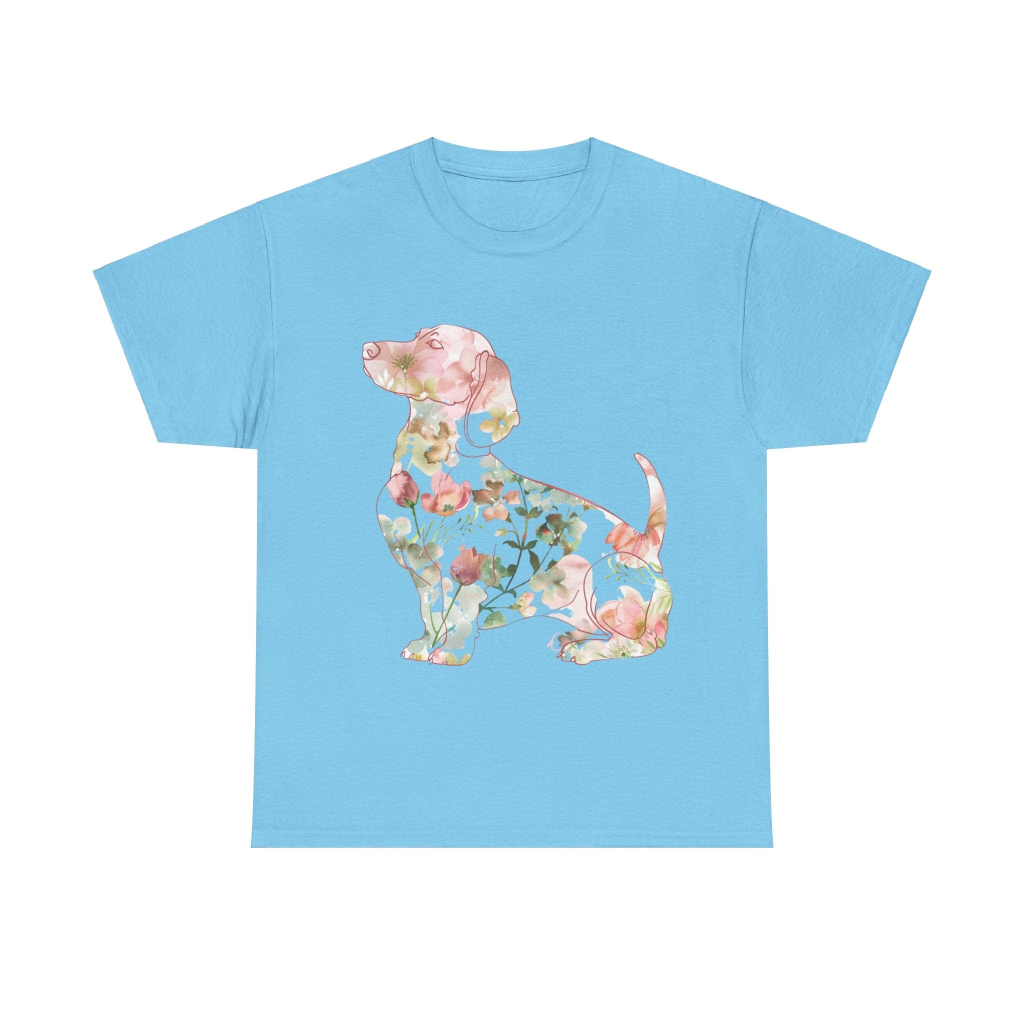 Printify T-Shirt Sky / L Floral Dachshund Unisex Heavy Cotton Tee