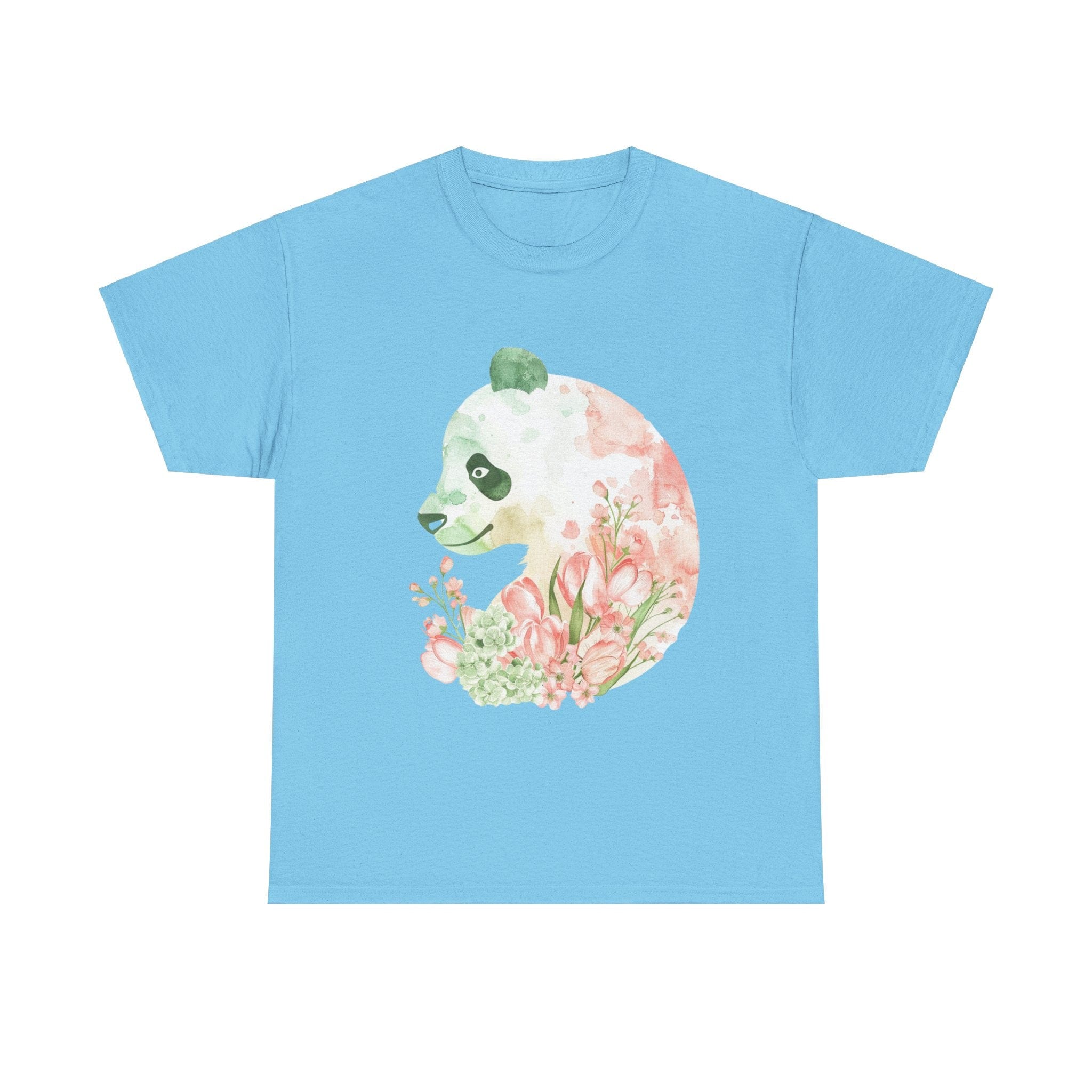 Printify T-Shirt Sky / L Floral Panda Silhouette Unisex Heavy Cotton Tee