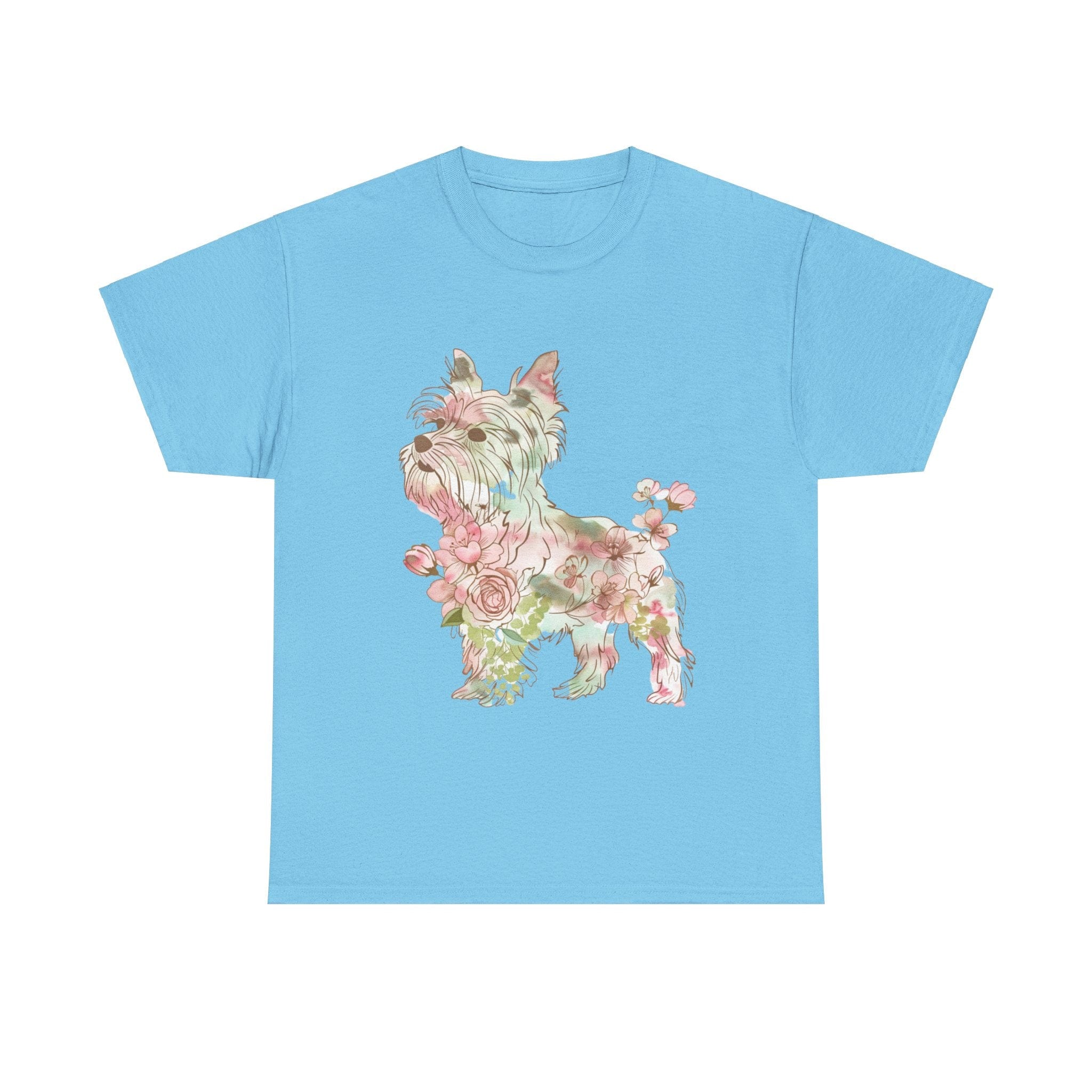 Printify T-Shirt Sky / L Floral Yorkshire Terrier Unisex Cotton Tee