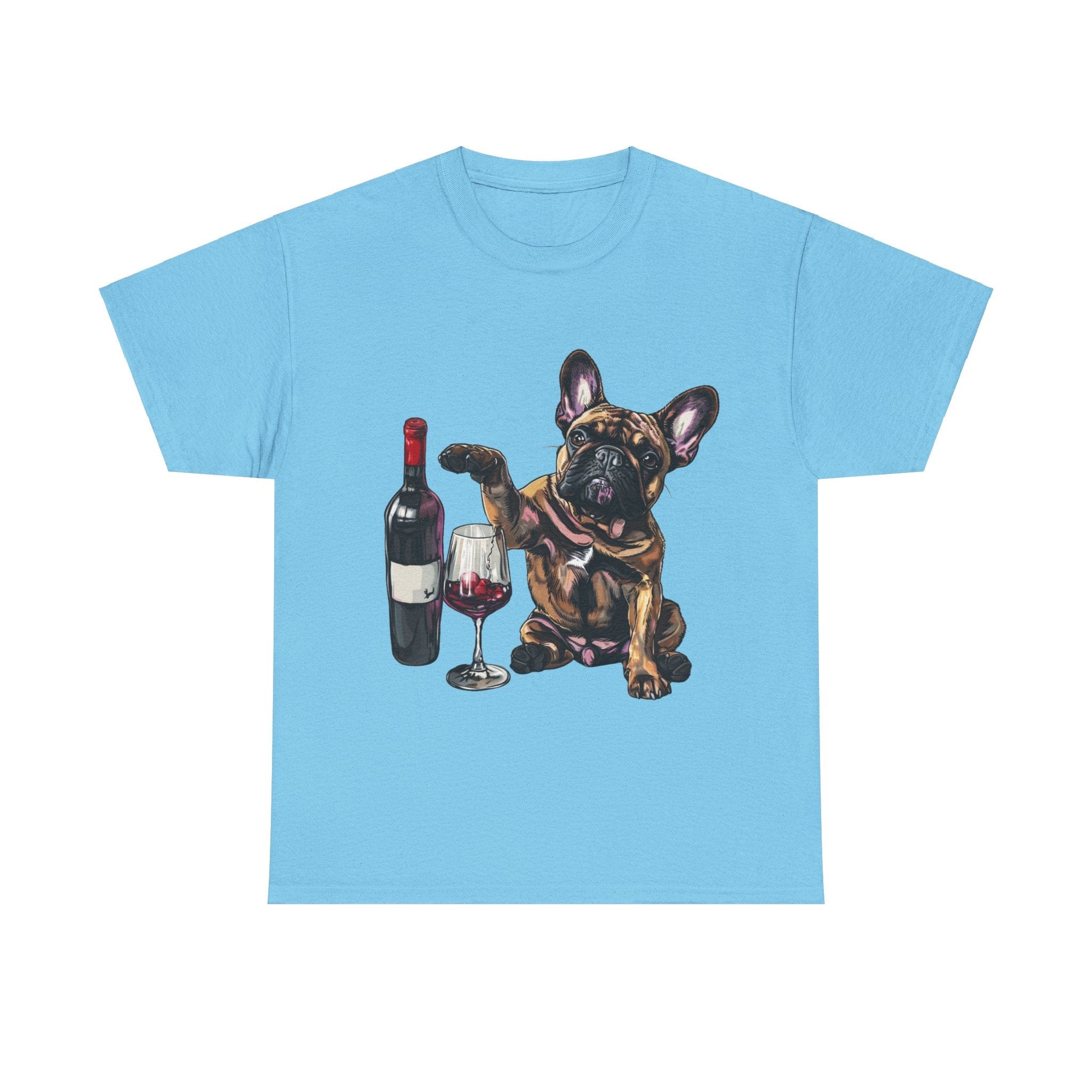 Printify T-Shirt Sky / L French Bulldog Wine Lover Unisex Cotton Tee