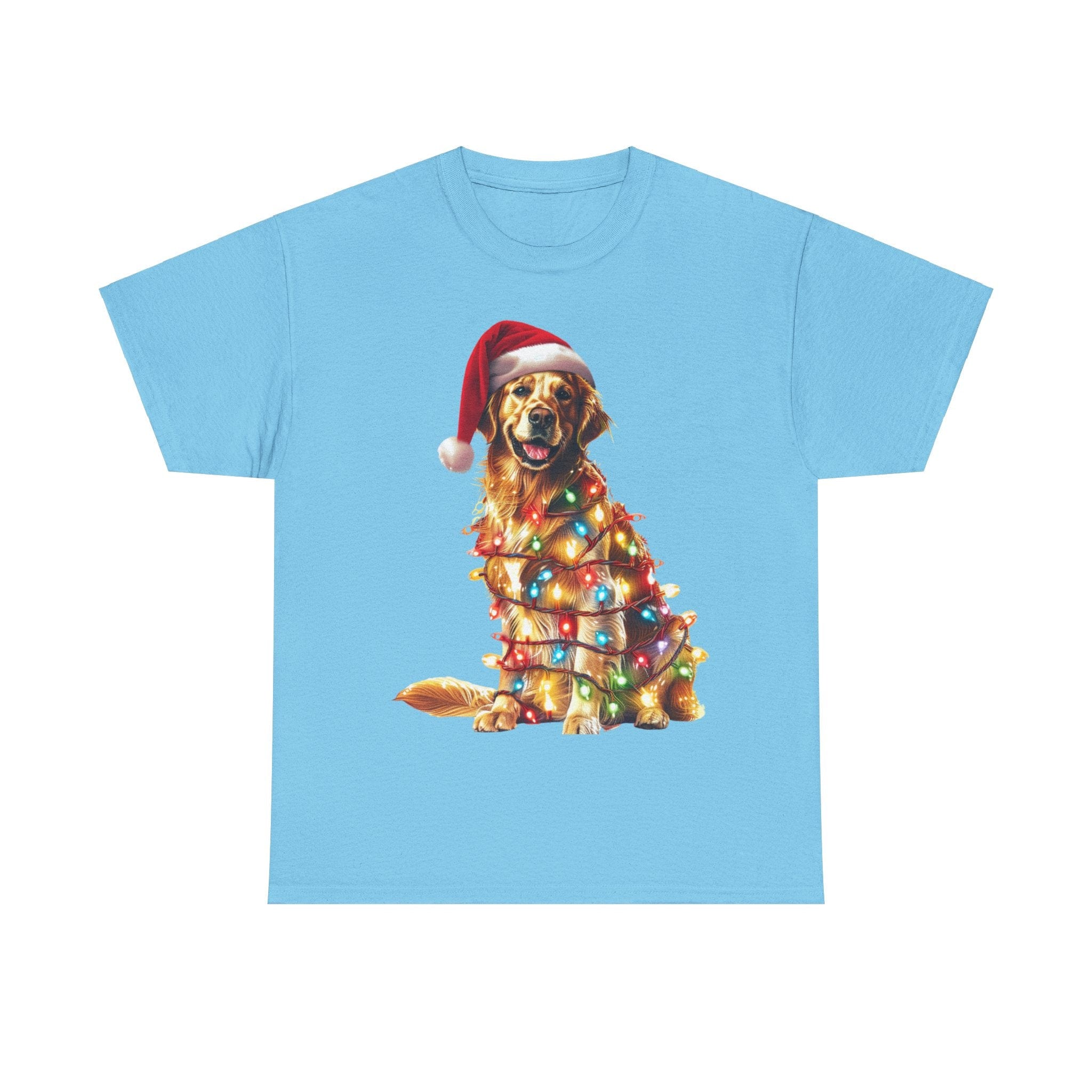 Printify T-Shirt Sky / L Golden Retriever Christmas Lights Unisex Heavy Cotton Tee