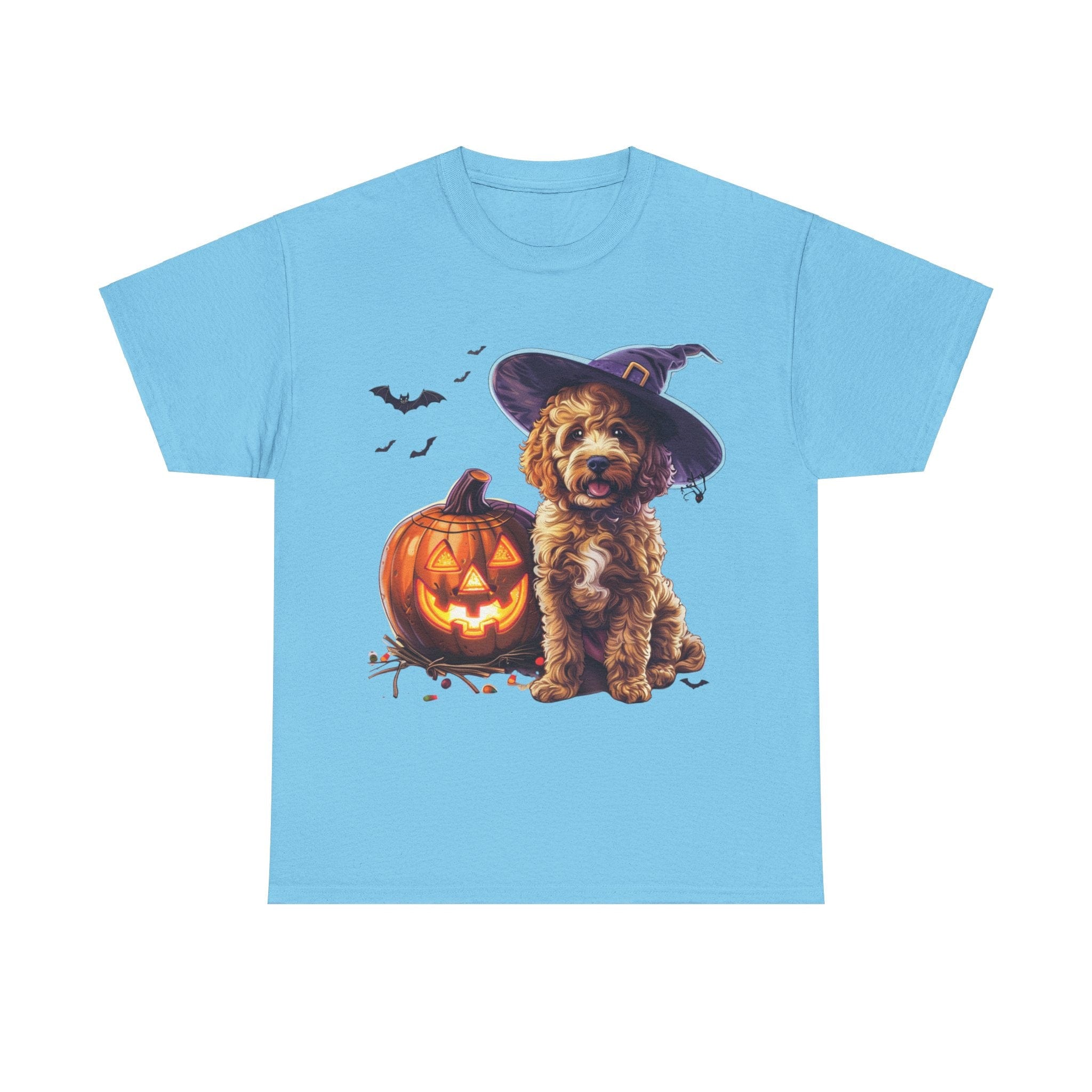 Printify T-Shirt Sky / L Halloween Cockapoo Witch Hat & Glowing Pumpkin Unisex Cotton Tee