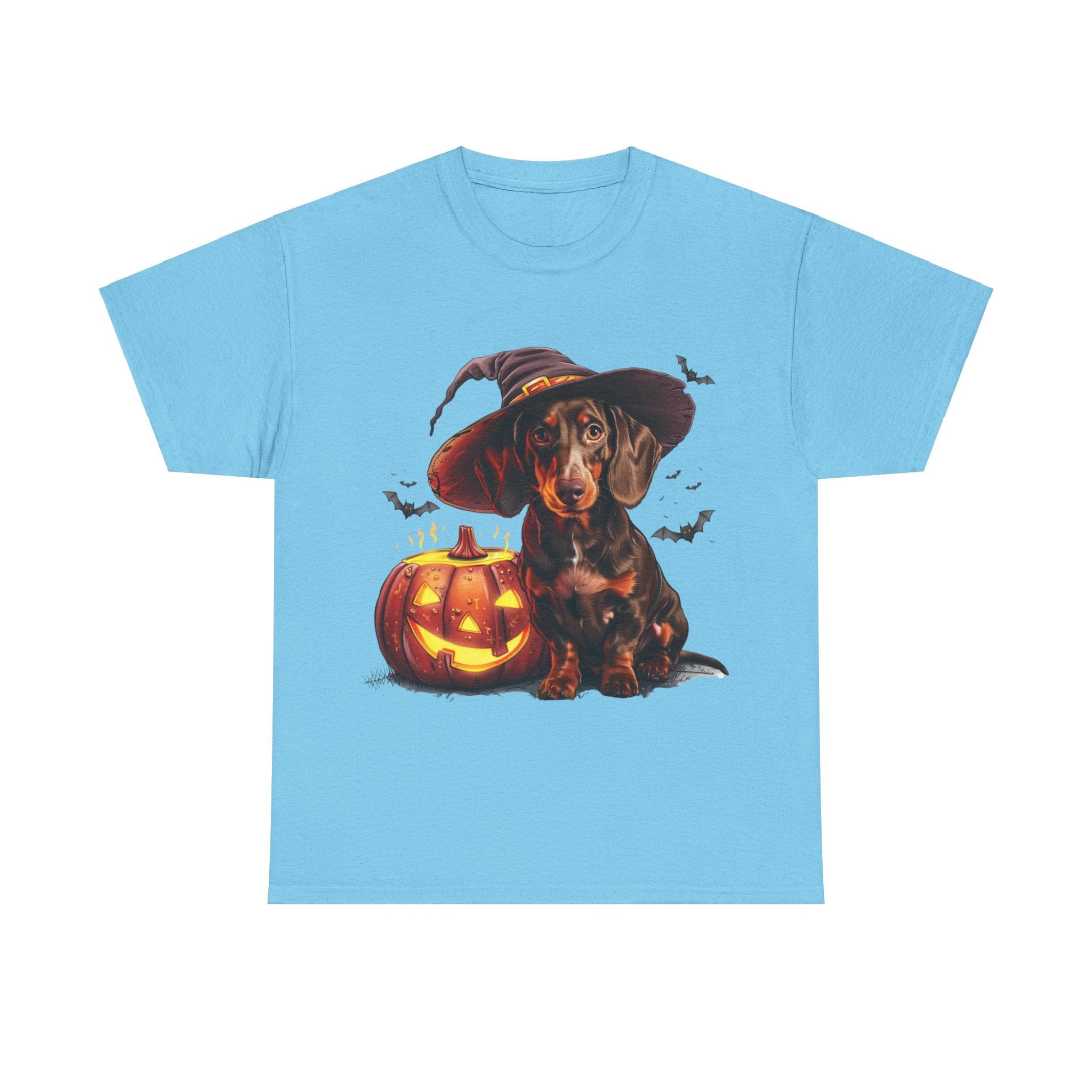 Printify T-Shirt Sky / L Halloween Dachshund in Witch Hat Tee – Unisex Cotton Shirt