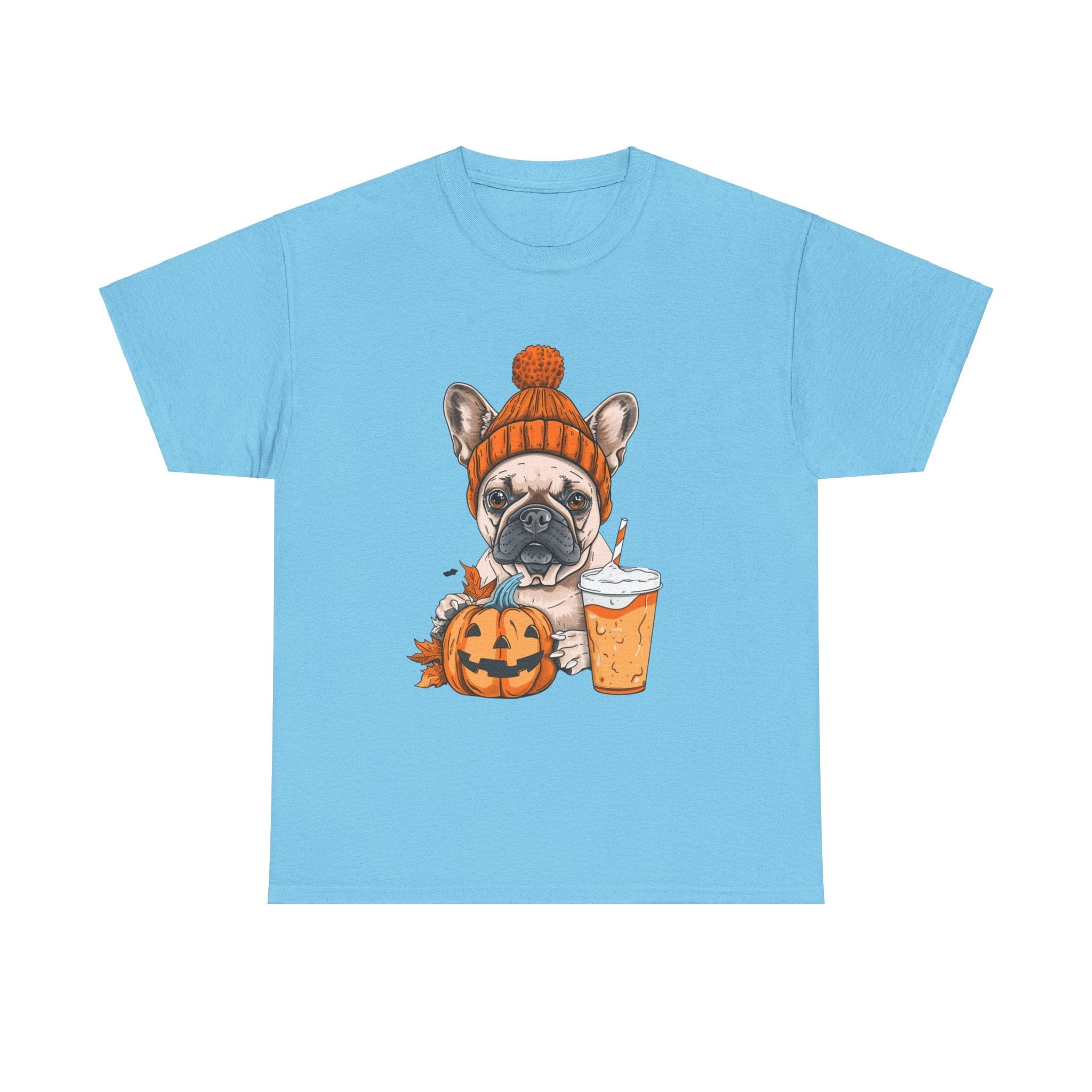 Printify T-Shirt Sky / L Pumpkin Spice Pooch French Bulldog Unisex Heavy Cotton Tee