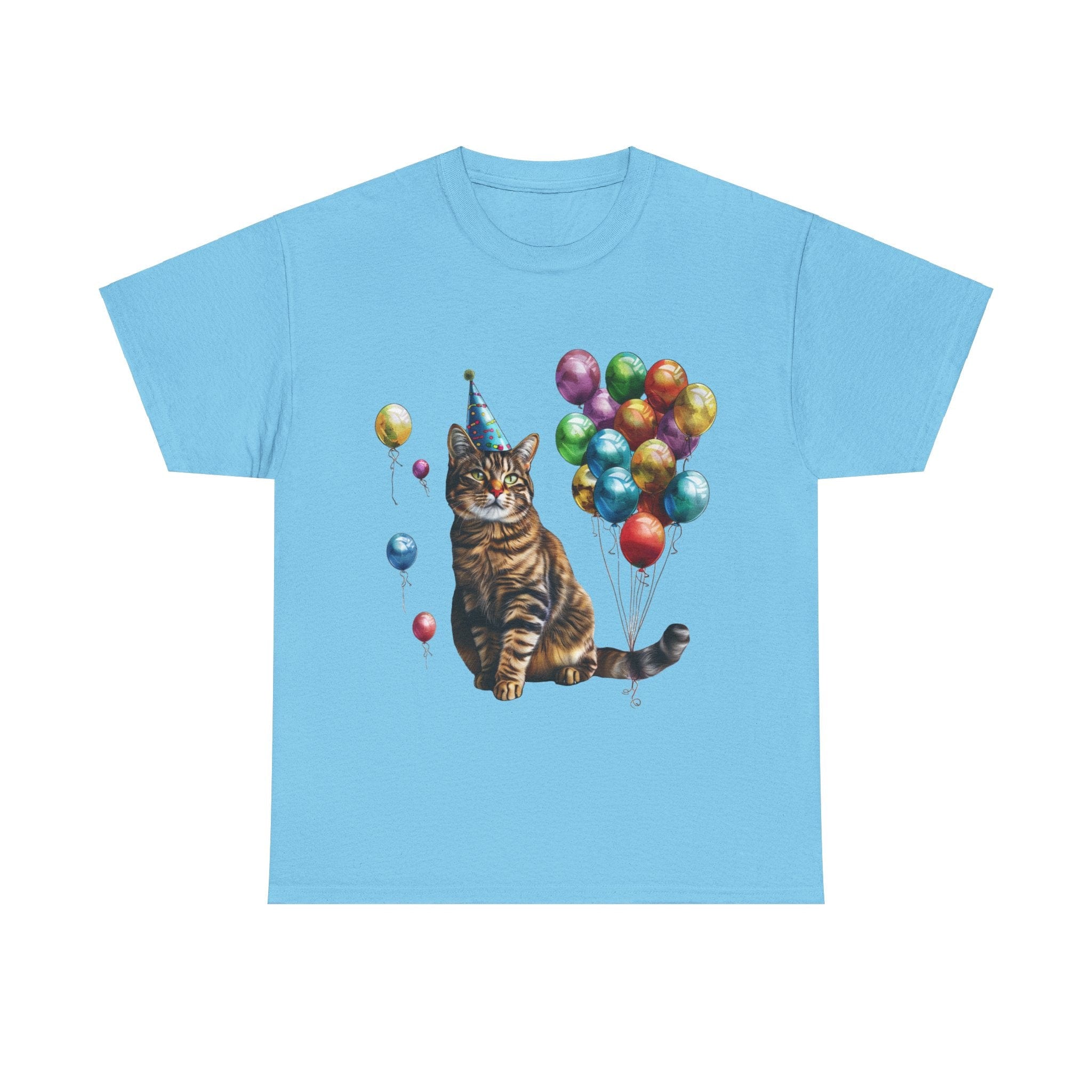 Printify T-Shirt Sky / M Birthday Cat with Balloons – Celebrate in Feline Style!