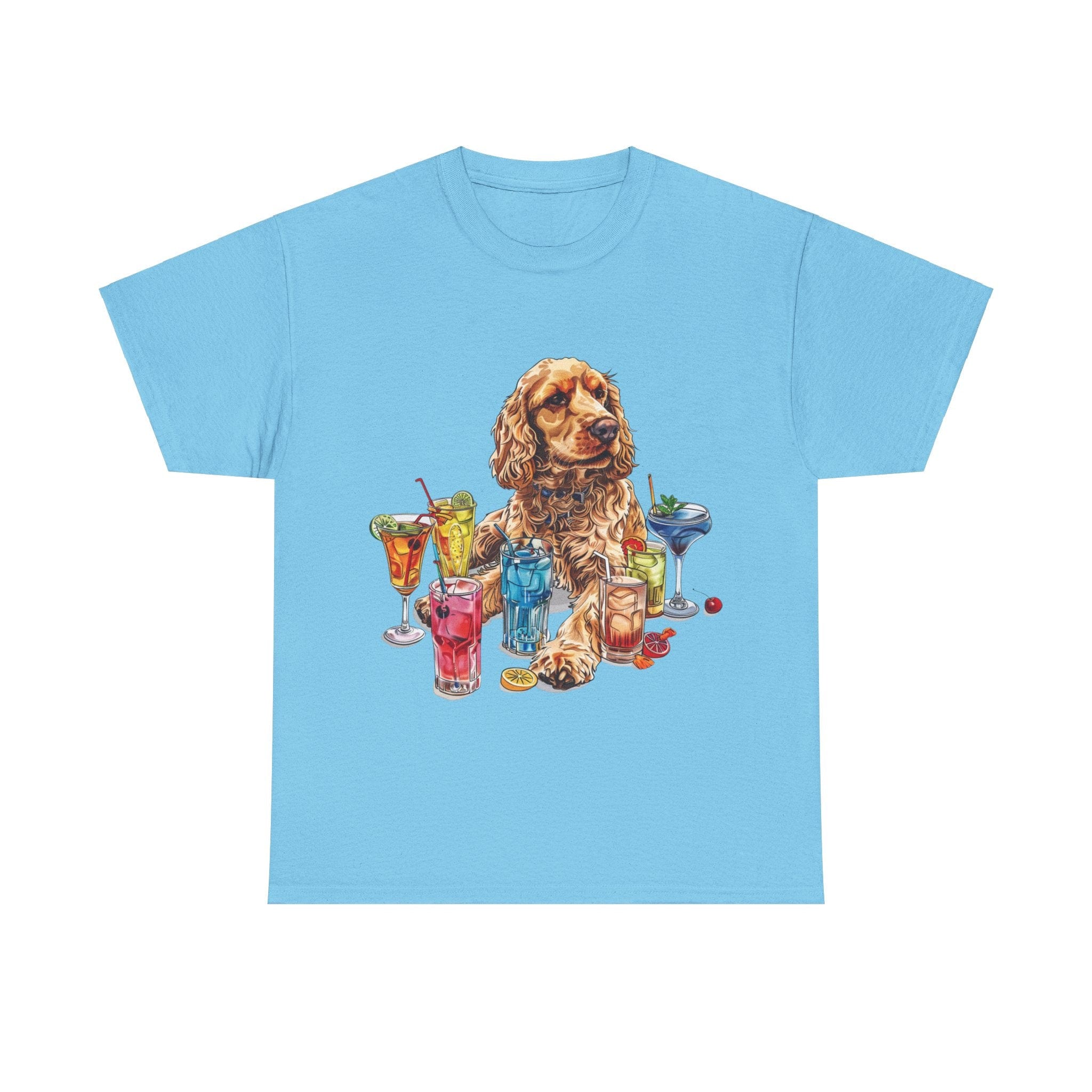 Printify T-Shirt Sky / M Charming Cocker Spaniel with Refreshing Cocktails – A Splash of Fun