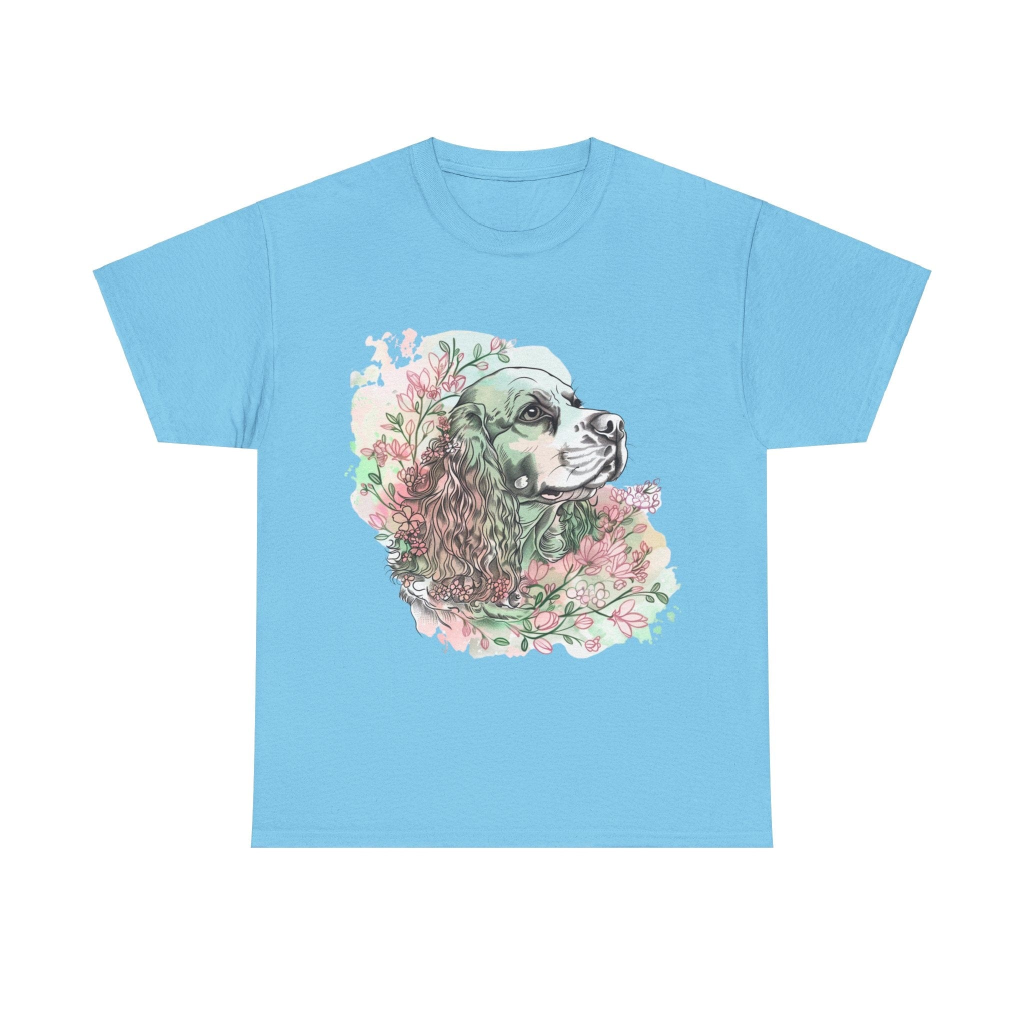 Printify T-Shirt Sky / M Cocker Spaniel with Floral Accents – Artistic Dog Illustration