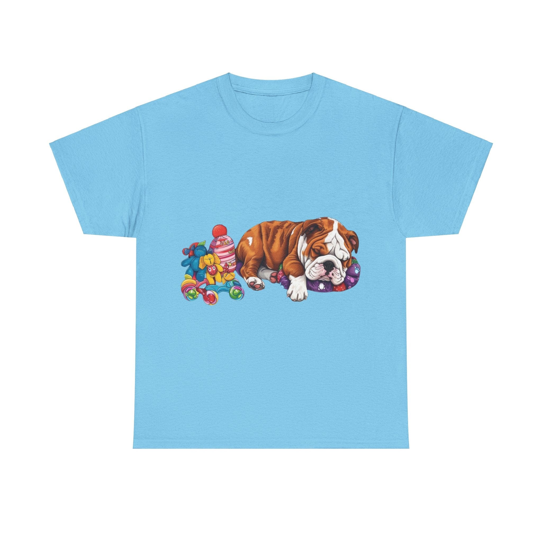 Printify T-Shirt Sky / M Cozy Sleeping Bulldog with Toys – Delightful Design for Dog Lovers