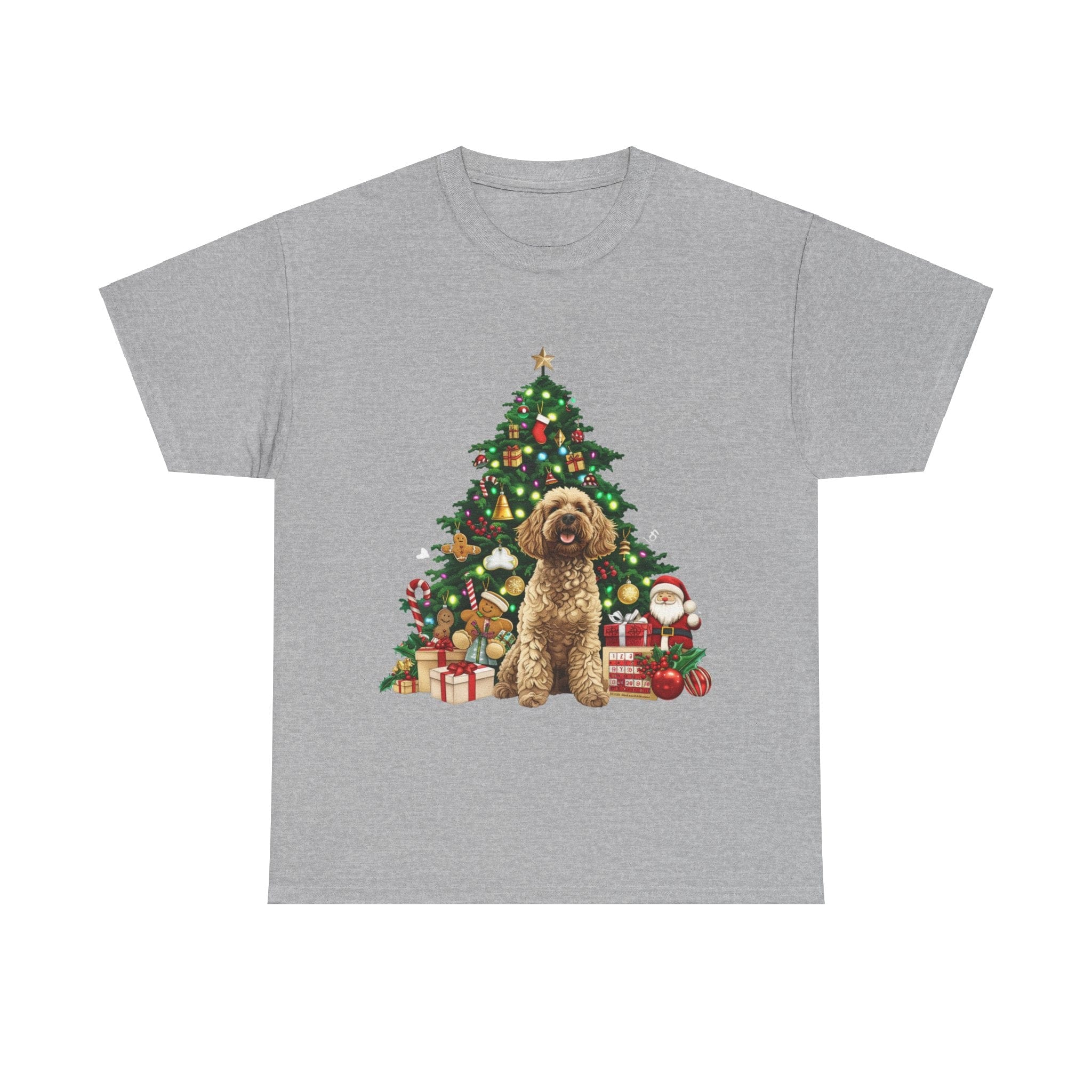 Printify T-Shirt Sport Grey / S Adorable Cockapoo with Christmas Tree and Gifts – Festive Holiday Dog Art