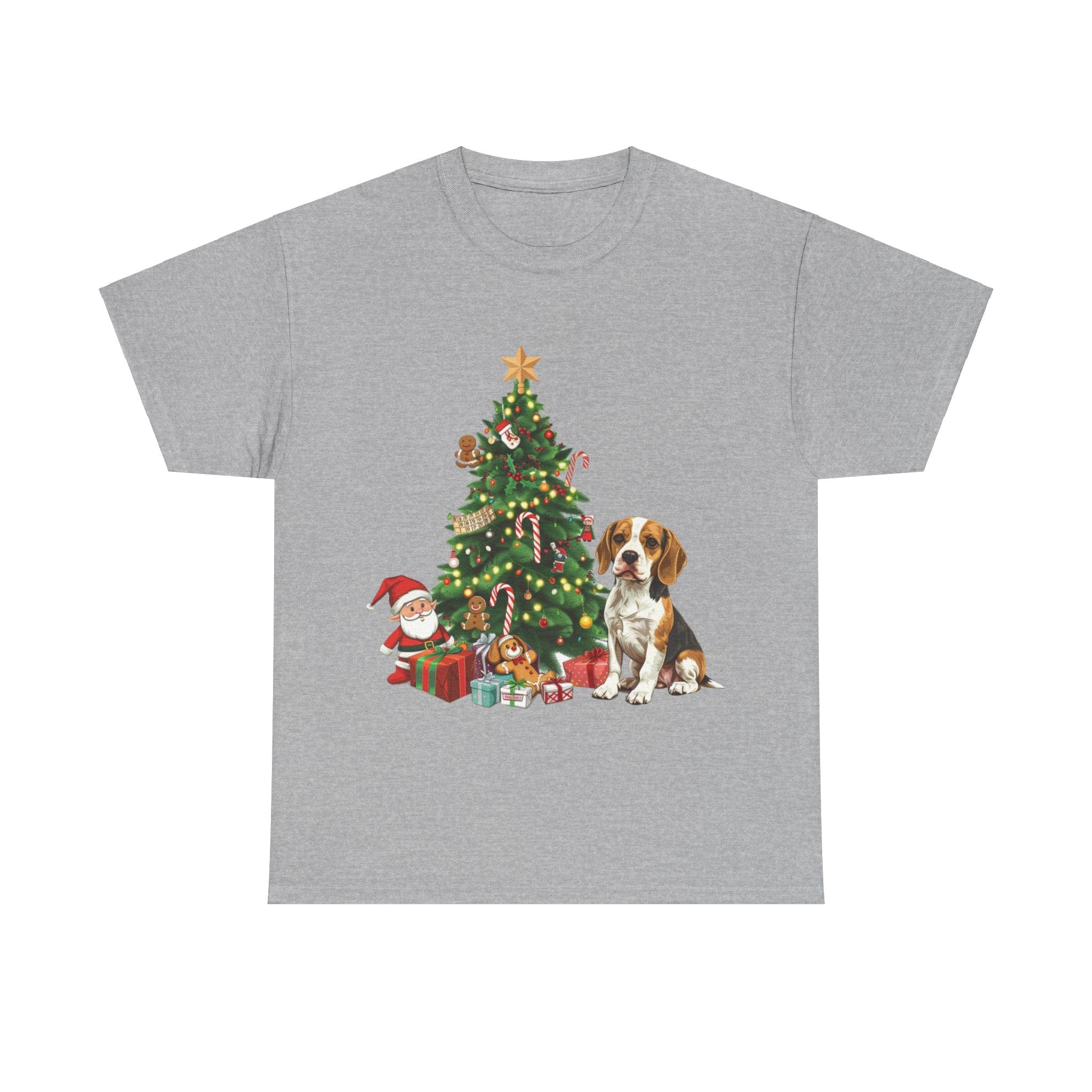 Printify T-Shirt Sport Grey / S Beagle with Christmas Tree and Gifts – Festive Holiday Dog Art