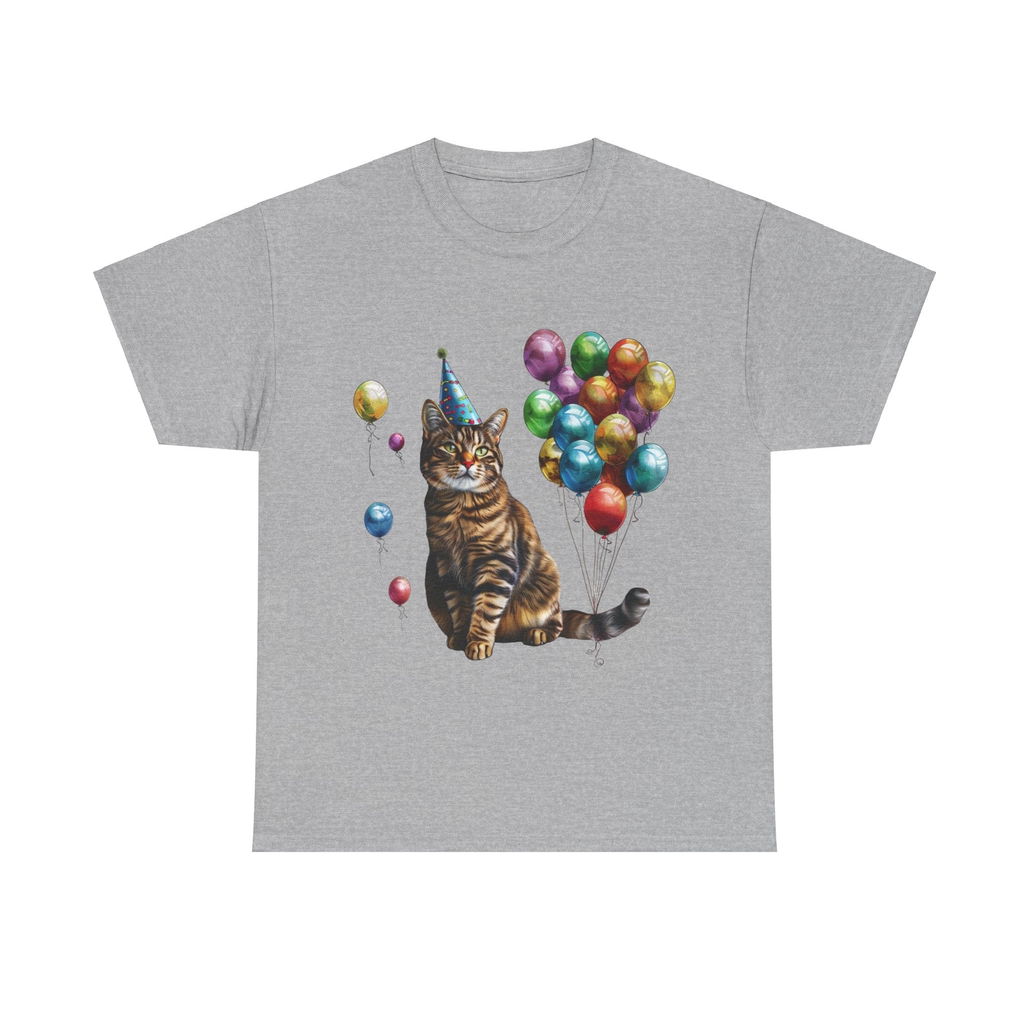 Printify T-Shirt Sport Grey / S Birthday Cat with Balloons – Celebrate in Feline Style!