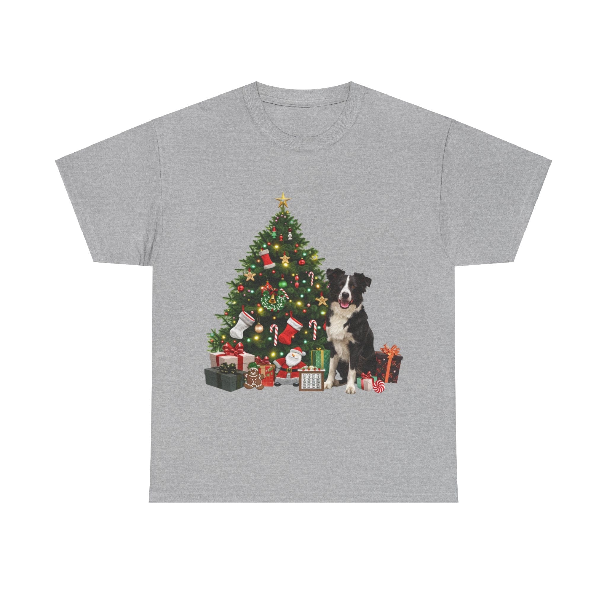 Printify T-Shirt Sport Grey / S Border Collie with Christmas Tree and Gifts – Festive Holiday Dog Art