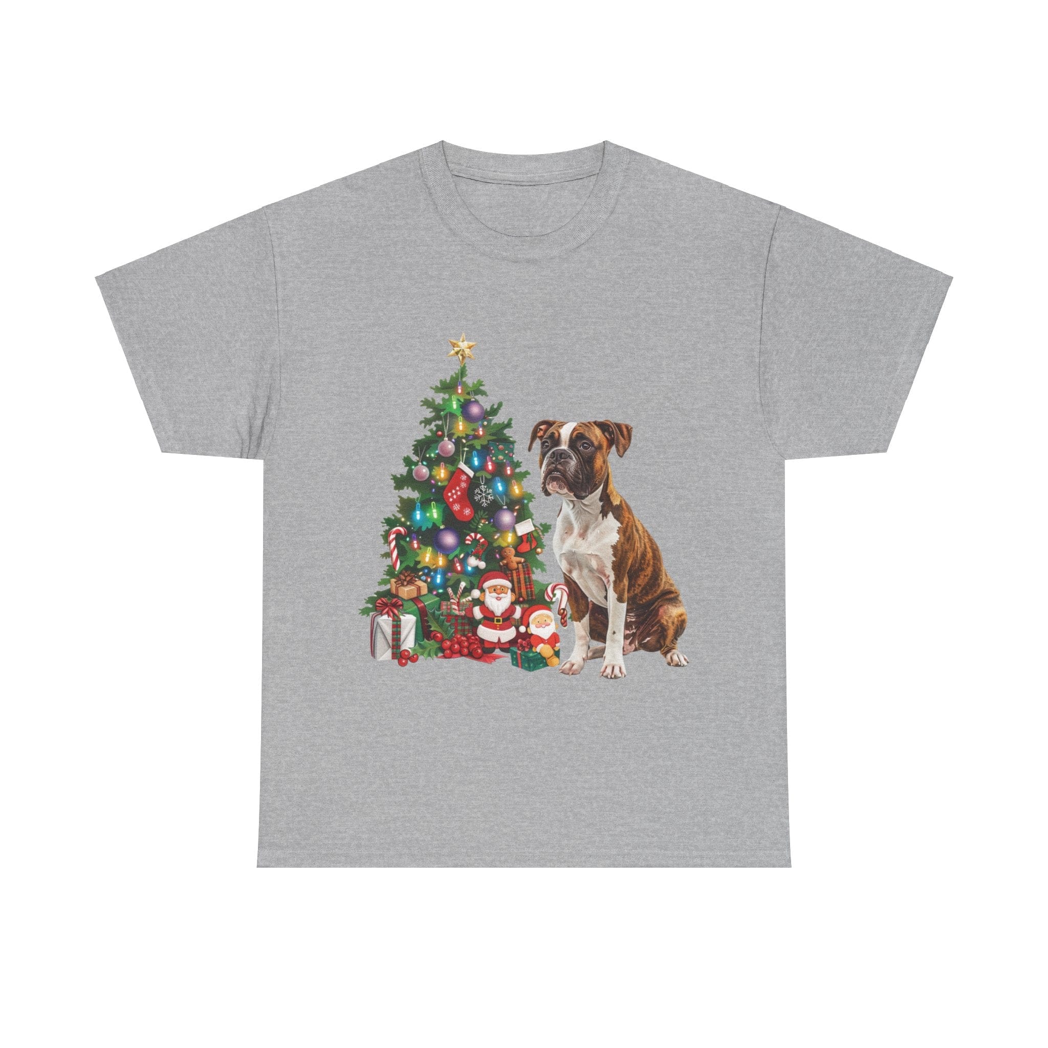 Printify T-Shirt Sport Grey / S Boxer with Christmas Tree and Santa – Festive Holiday Dog Art