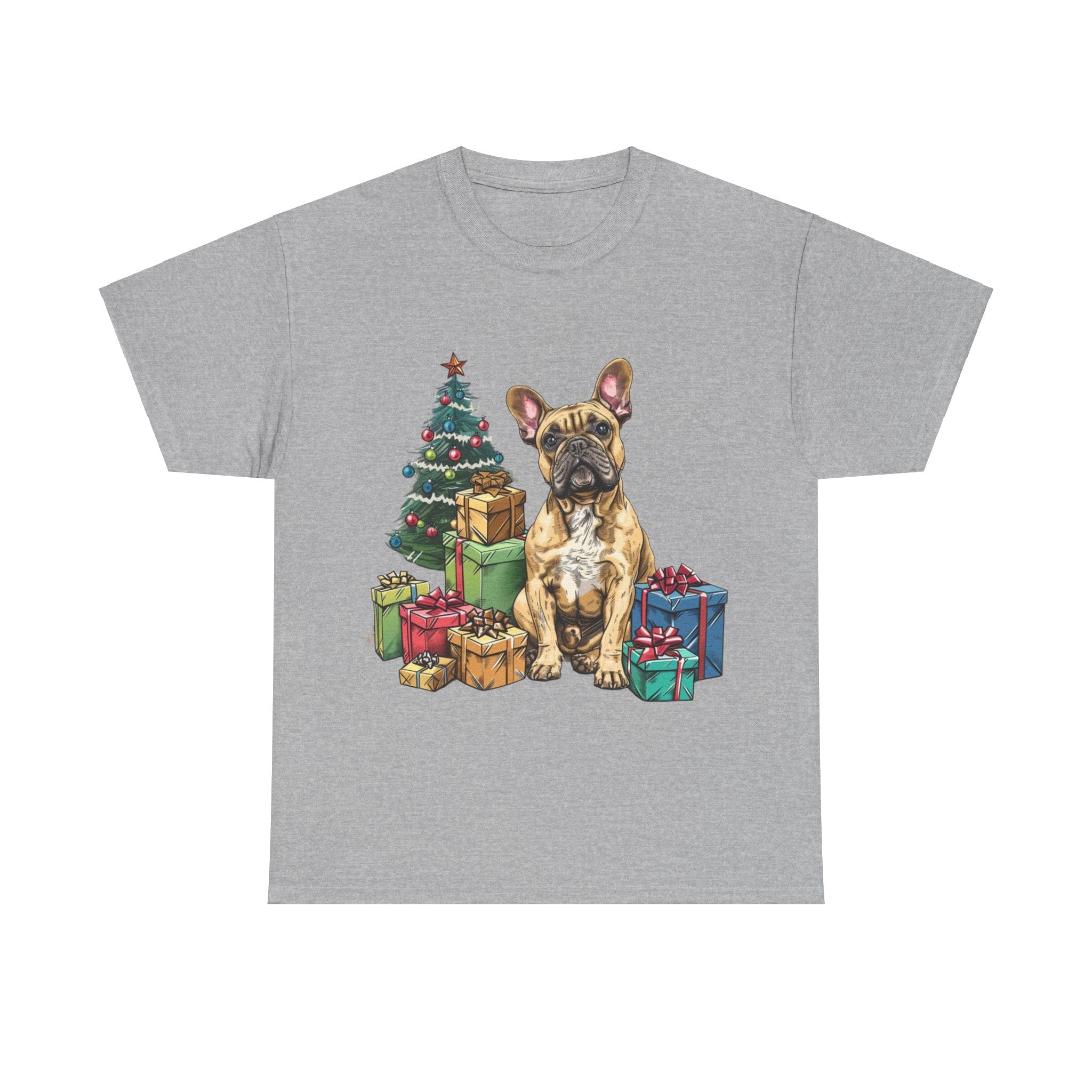 Printify T-Shirt Sport Grey / S Christmas French Bulldog with Presents – A Festive and Adorable Holiday Design for Dog Lovers