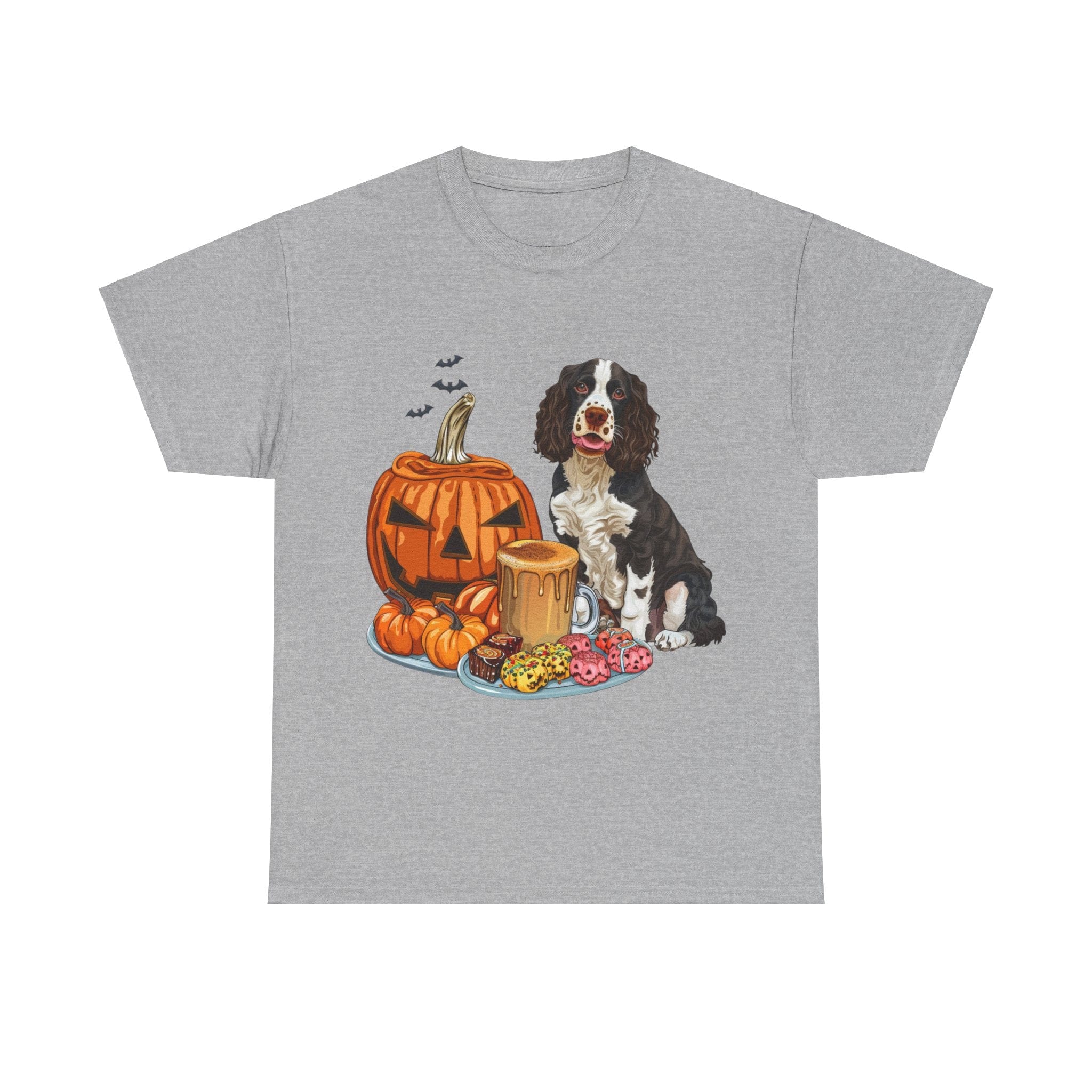 Printify T-Shirt Sport Grey / S Cocker Spaniel Halloween Design with Jack-o'-Lantern and Treats – Perfect for Dog Lovers