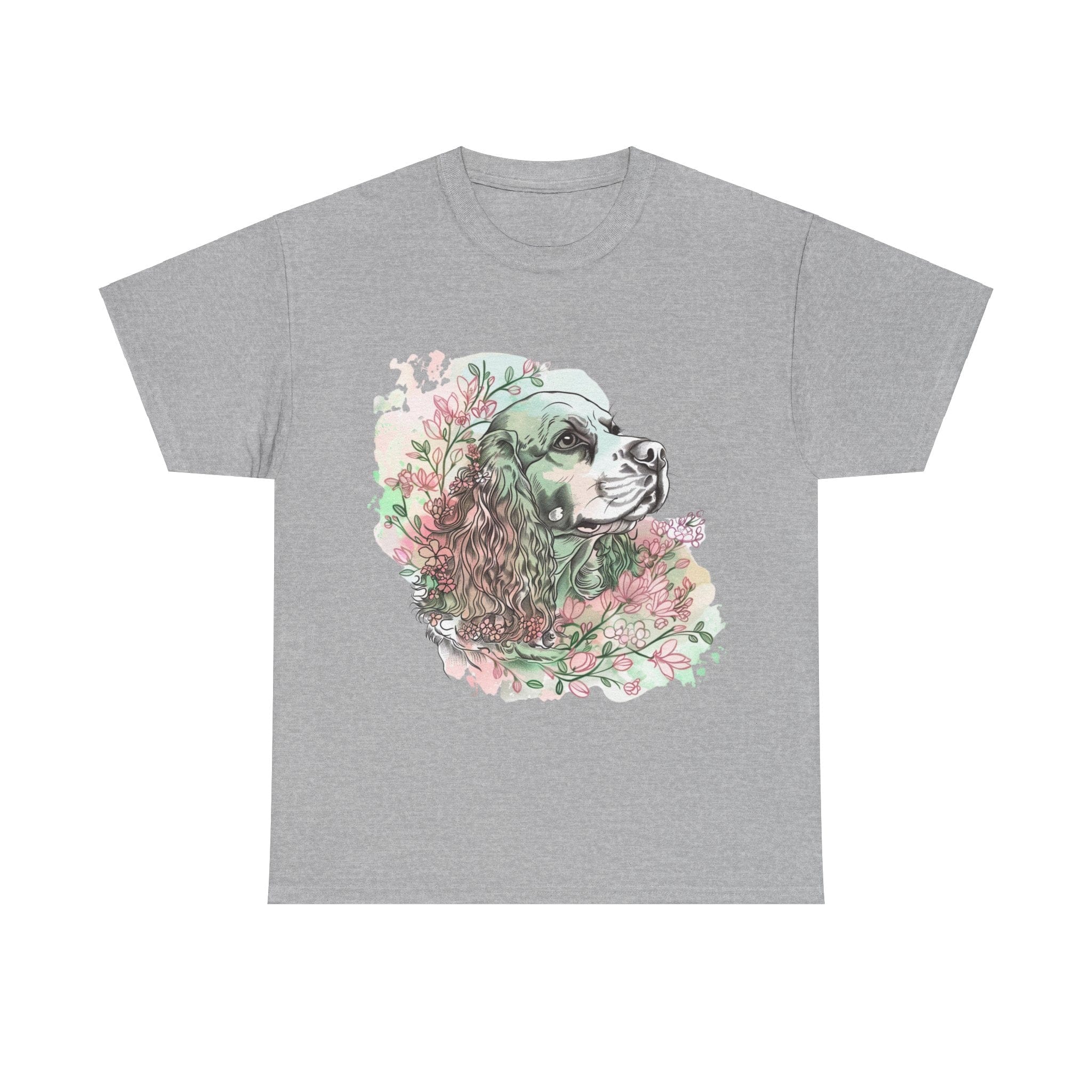 Printify T-Shirt Sport Grey / S Cocker Spaniel with Floral Accents – Artistic Dog Illustration