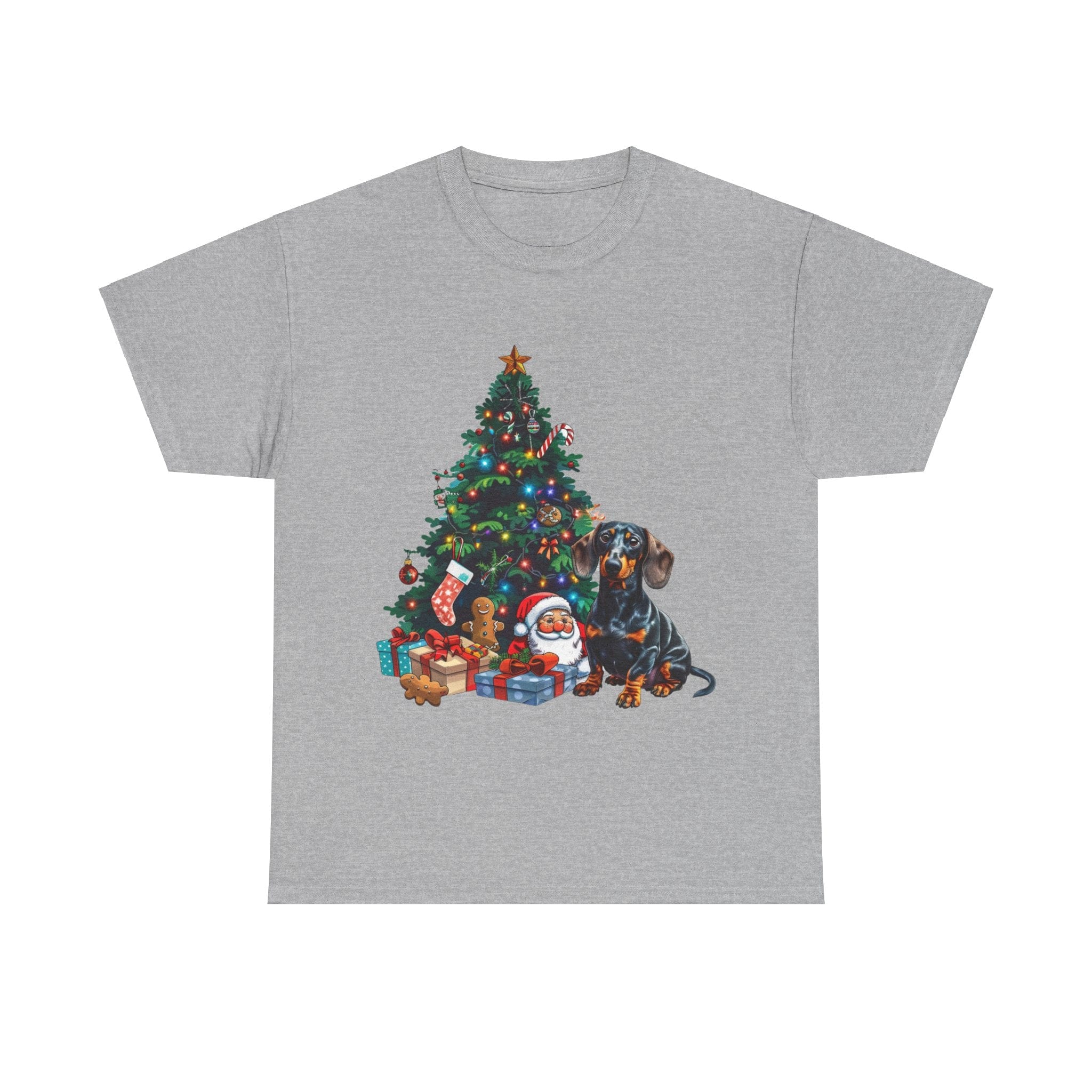 Printify T-Shirt Sport Grey / S Dachshund with Christmas Tree and Santa – Festive Holiday Dog Art