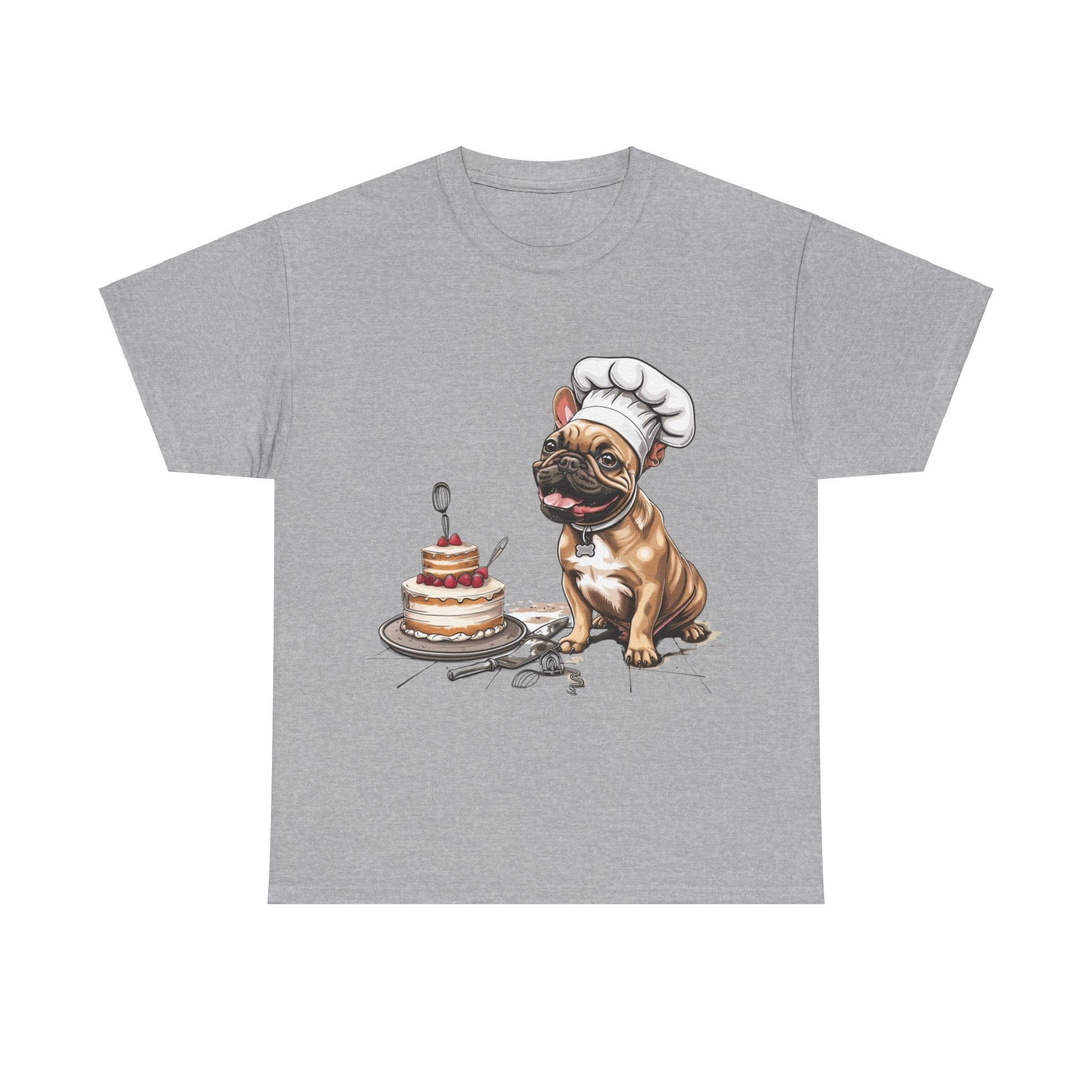 Printify T-Shirt Sport Grey / S French Bulldog Chef Design with Cake – Perfect for Dog Lovers and Baking Enthusiasts