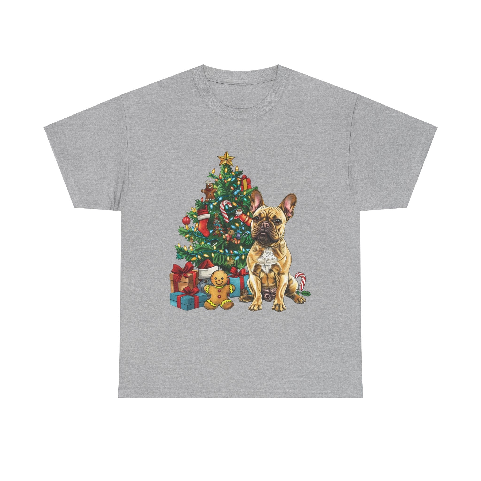 Printify T-Shirt Sport Grey / S French Bulldog Christmas Tree Design with Gifts and Ornaments – Festive Dog Holiday Art