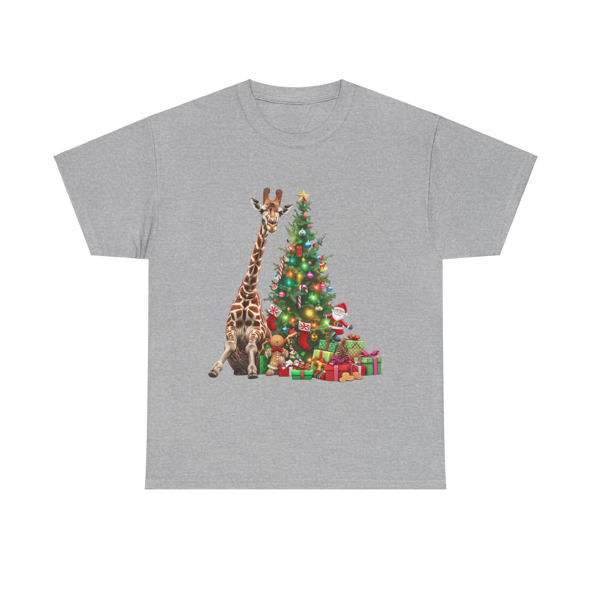 Printify T-Shirt Sport Grey / S Giraffe with Christmas Tree and Gifts – Fun Holiday Animal Art