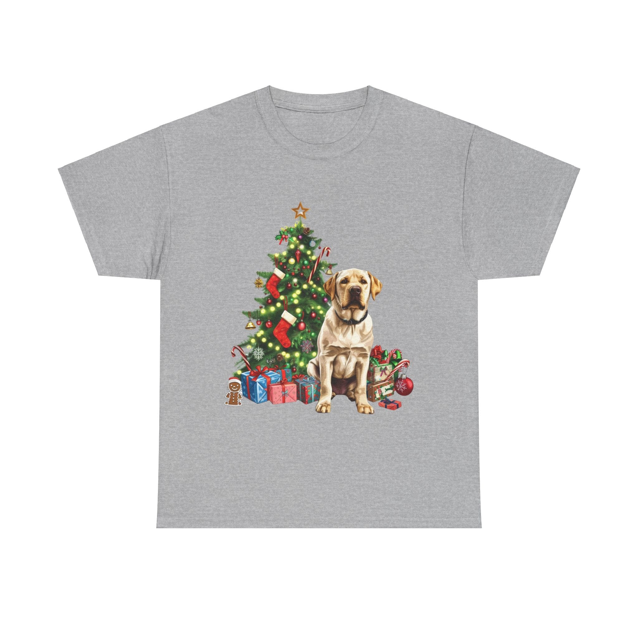 Printify T-Shirt Sport Grey / S Labrador with Christmas Tree and Presents – Festive Holiday Dog Art