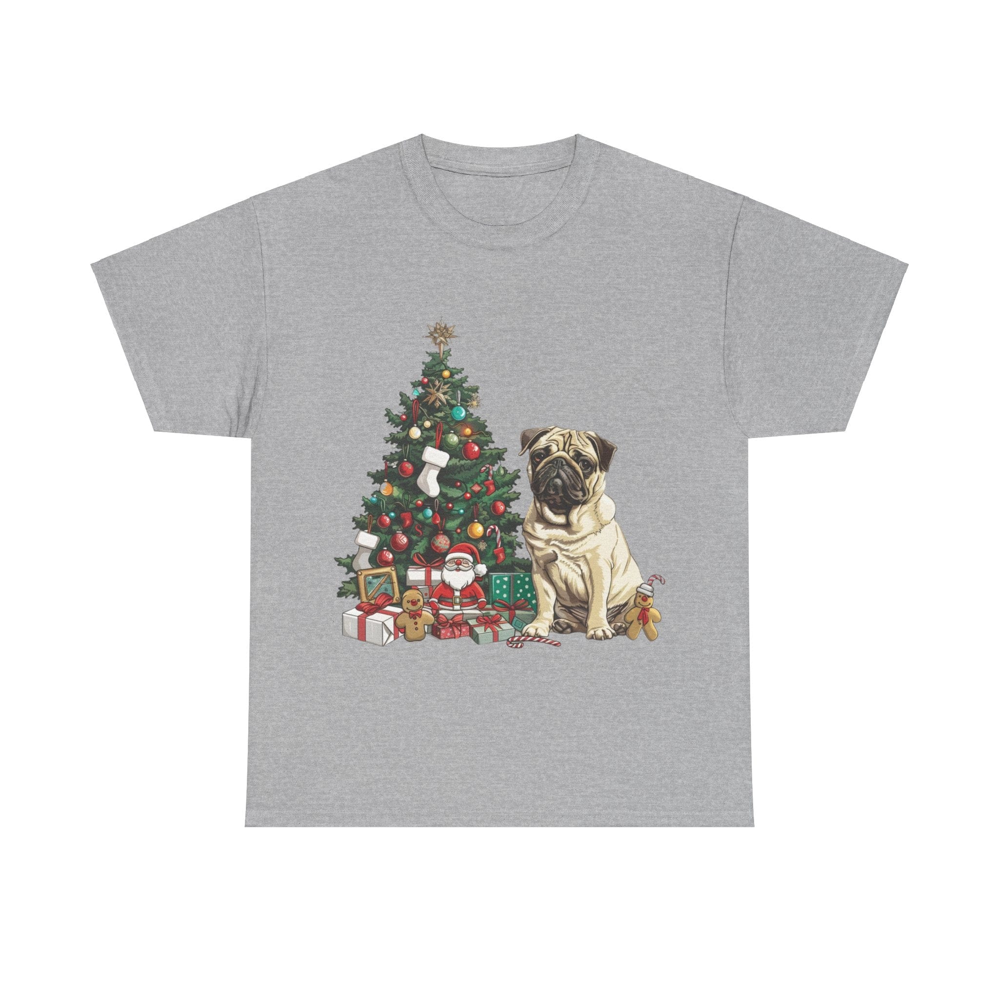 Printify T-Shirt Sport Grey / S Pug with Christmas Tree and Gifts – Festive Holiday Dog Art