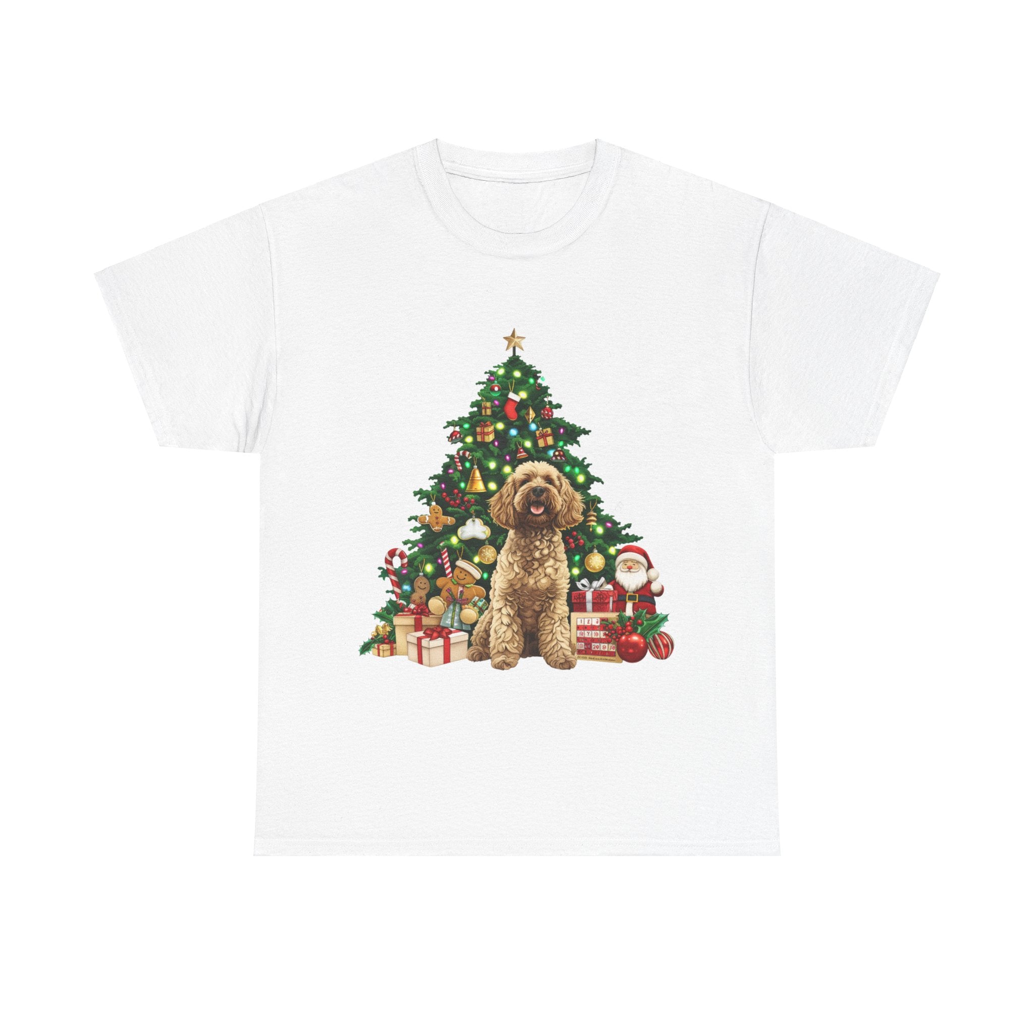 Printify T-Shirt White / S Adorable Cockapoo with Christmas Tree and Gifts – Festive Holiday Dog Art