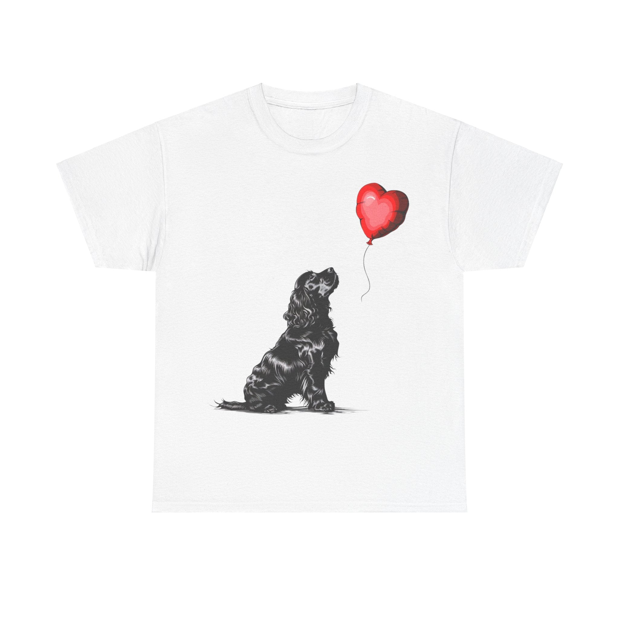 Printify T-Shirt White / S Adorable Cocker Spaniel with Heart Balloon T-Shirt – Perfect for Dog Lovers