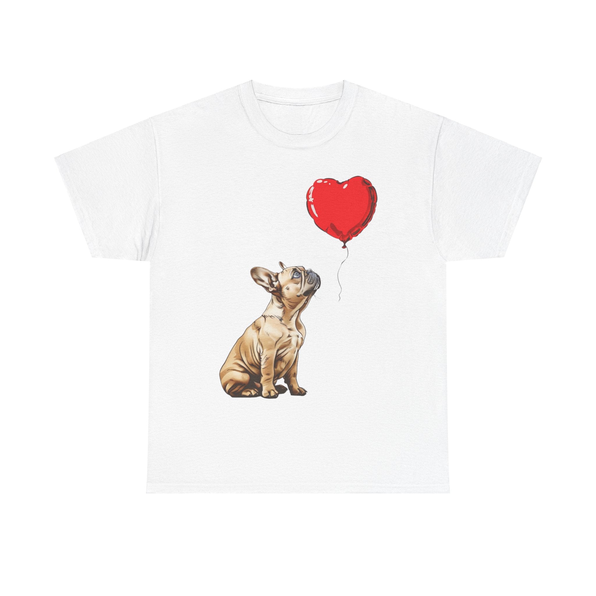 Printify T-Shirt White / S Adorable French Bulldog with Heart Balloon T-Shirt – Perfect for Dog Lovers