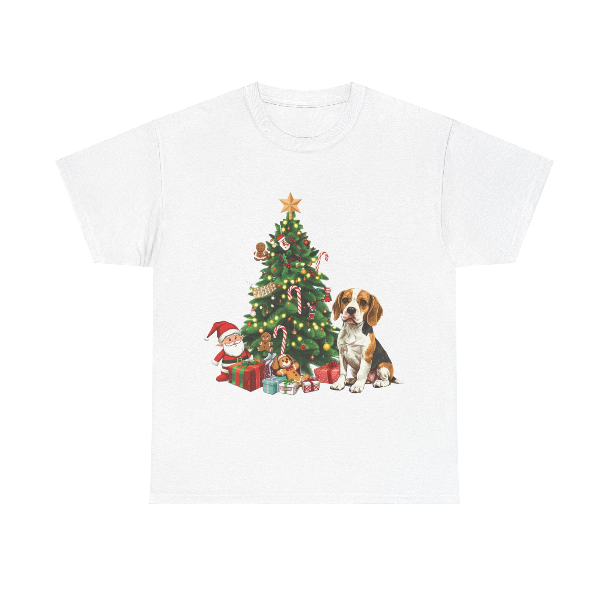 Printify T-Shirt White / S Beagle with Christmas Tree and Gifts – Festive Holiday Dog Art