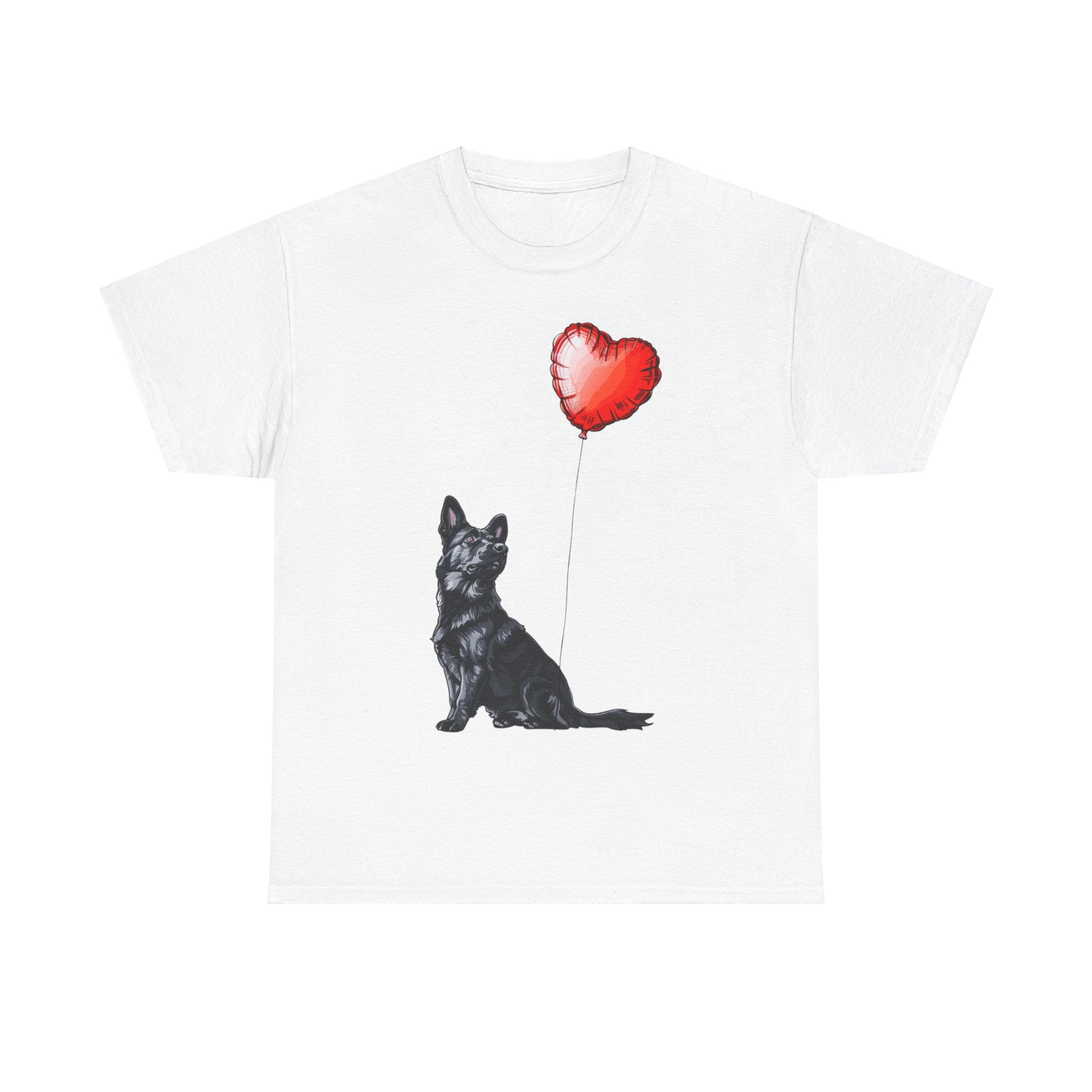 Printify T-Shirt White / S Black German Shepherd Love Balloon T-Shirt – Loyal Dog Lover's Apparel with Heart Balloon Art